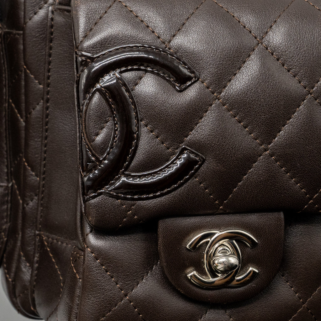 CHANEL VINTAGE CAMBO REPORTER BAG CALFSKIN DARK BROWN SHW