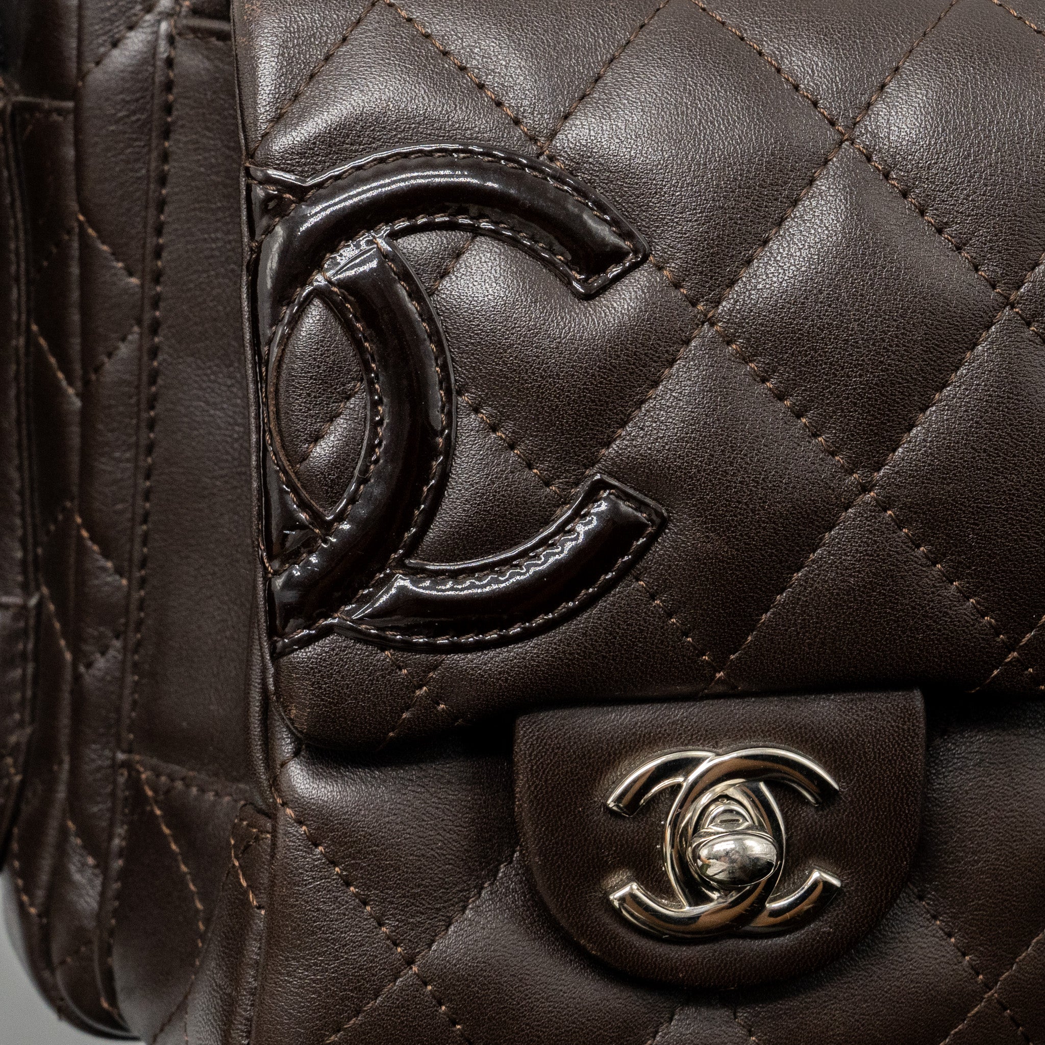 CHANEL VINTAGE CAMBO REPORTER BAG CALFSKIN DARK BROWN SHW