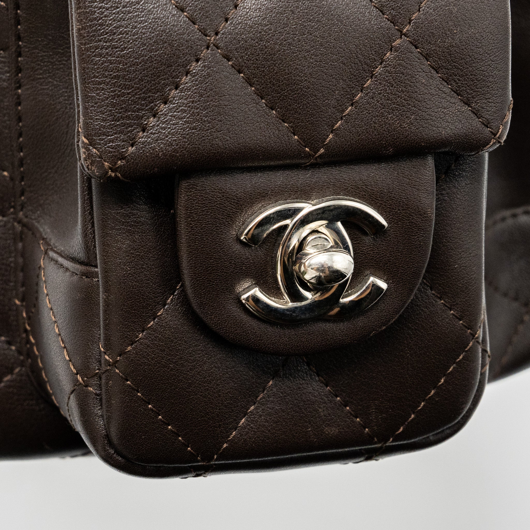 CHANEL VINTAGE CAMBO REPORTER BAG CALFSKIN DARK BROWN SHW