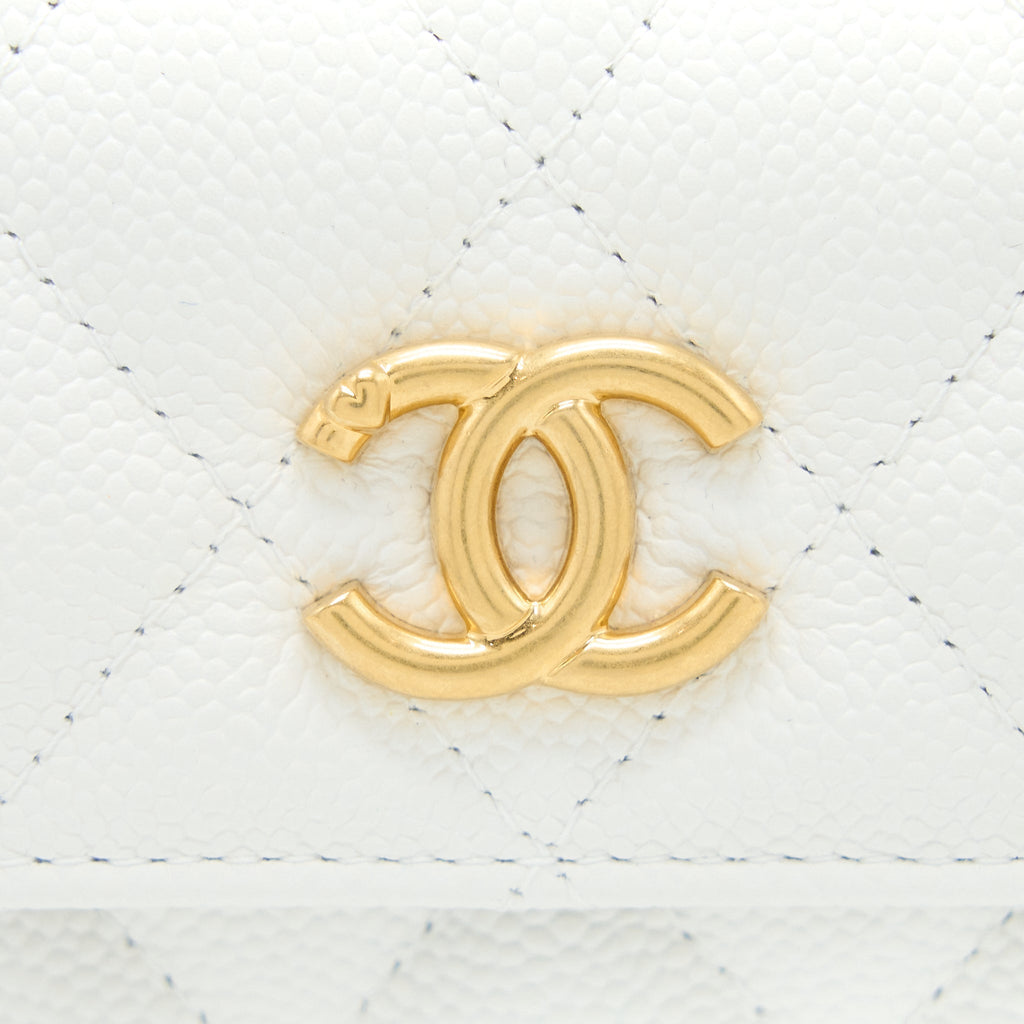 CHANEL 23C COCO LOVE MINI FLAP BAG WITH CHAIN CAVIAR WHITE BRUSHED GHW (MICROCHIP)