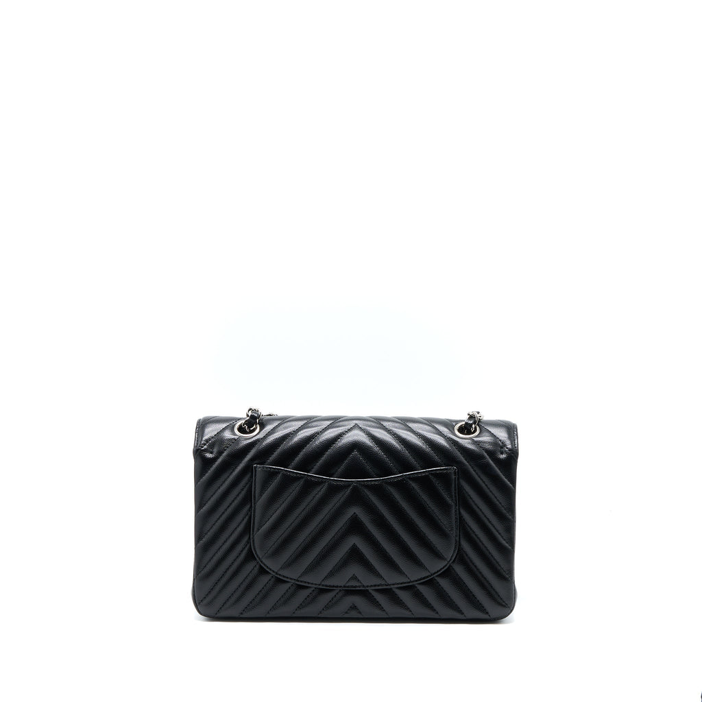 CHANEL MEDIUM CLASSIC DOUBLE FLAP BAG CHEVRON CAVIAR BLACK SHW