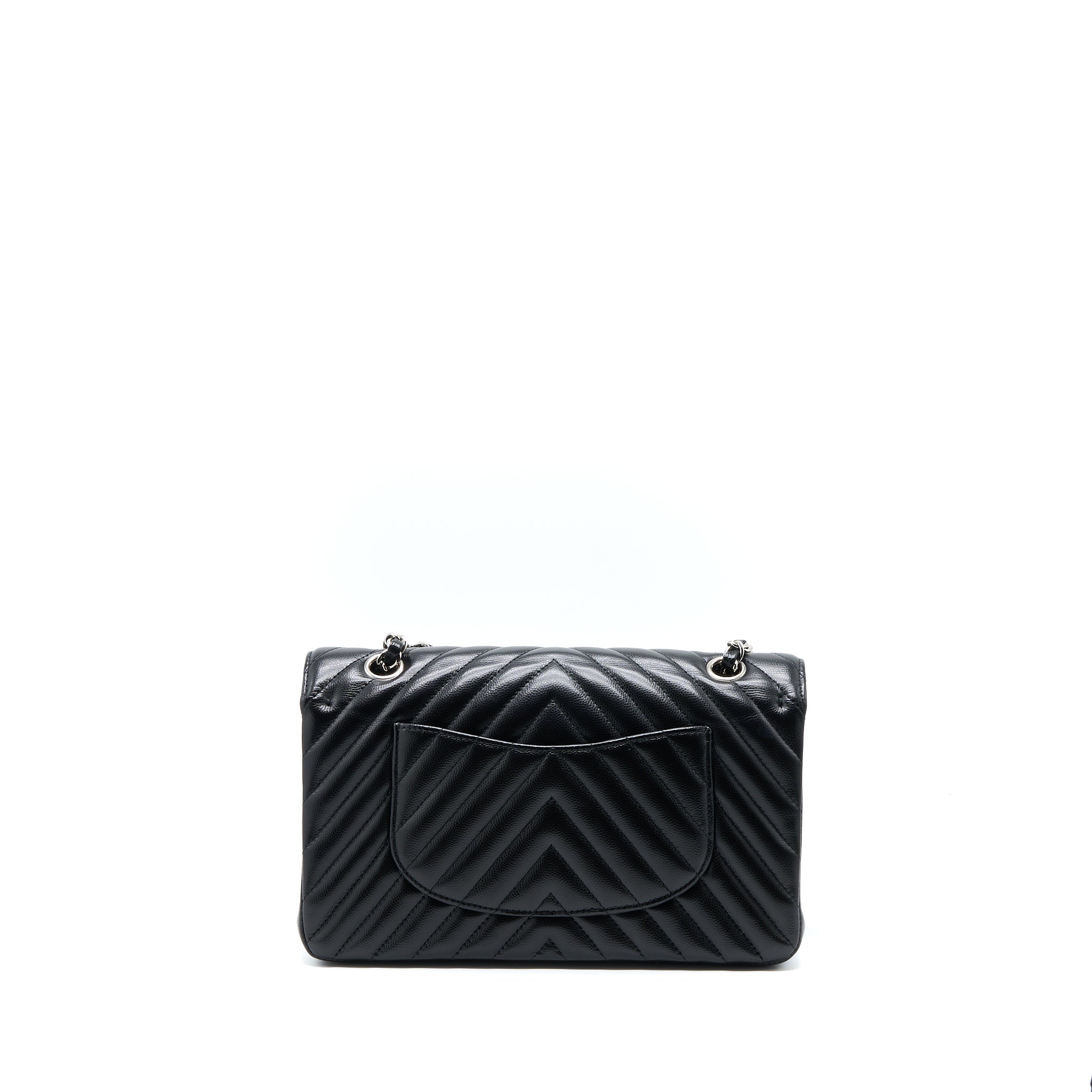 CHANEL MEDIUM CLASSIC DOUBLE FLAP BAG CHEVRON CAVIAR BLACK SHW