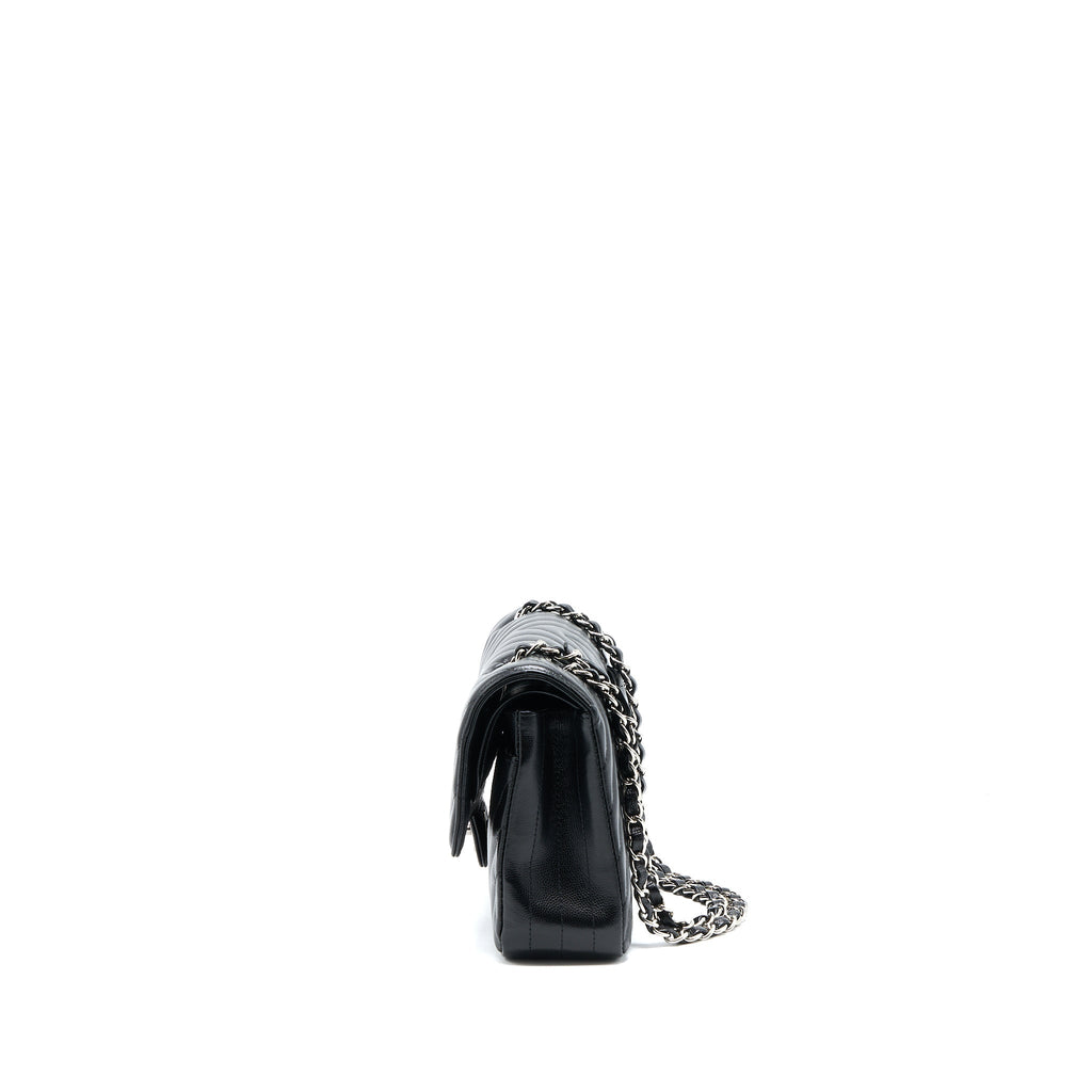 CHANEL MEDIUM CLASSIC DOUBLE FLAP BAG CHEVRON CAVIAR BLACK SHW