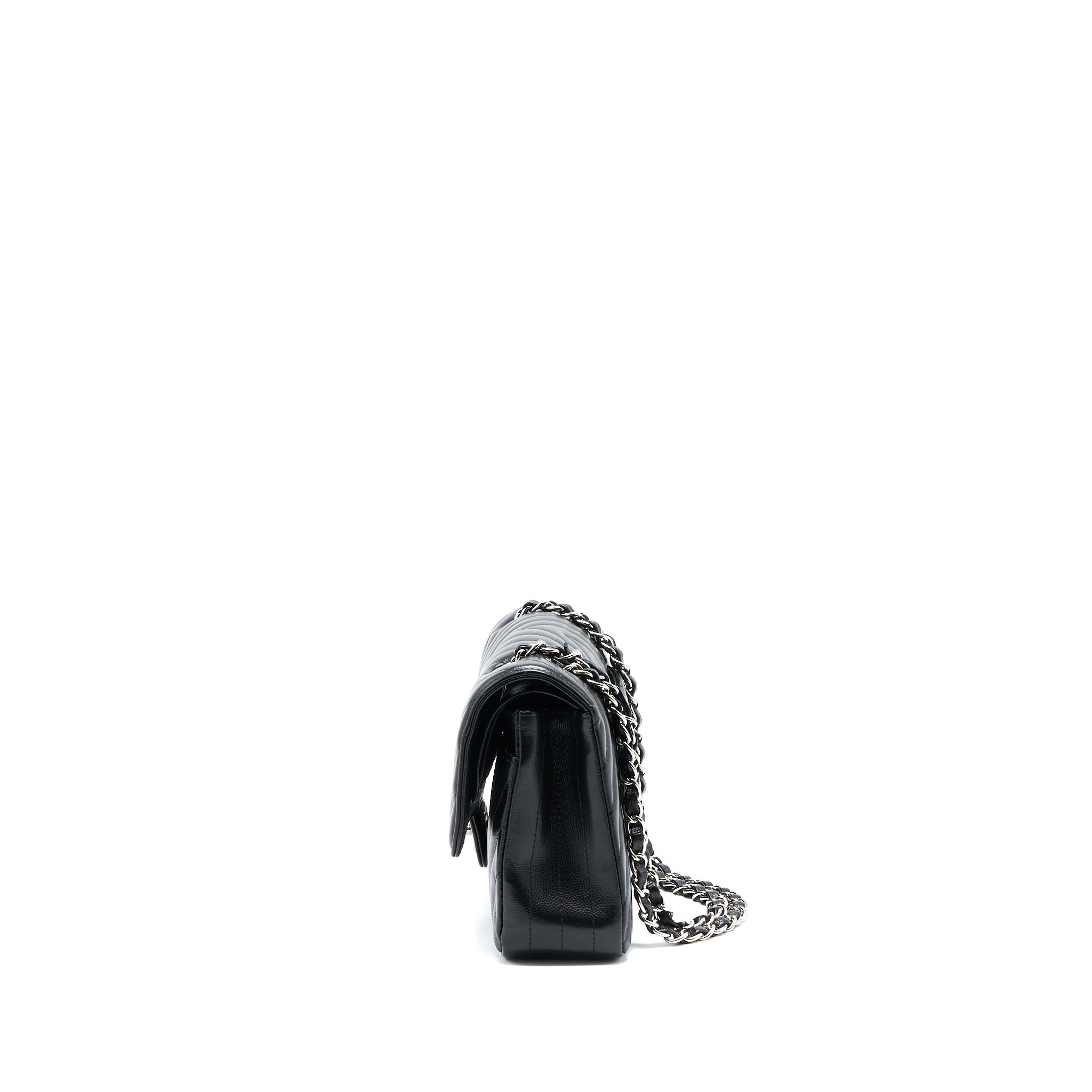 CHANEL MEDIUM CLASSIC DOUBLE FLAP BAG CHEVRON CAVIAR BLACK SHW