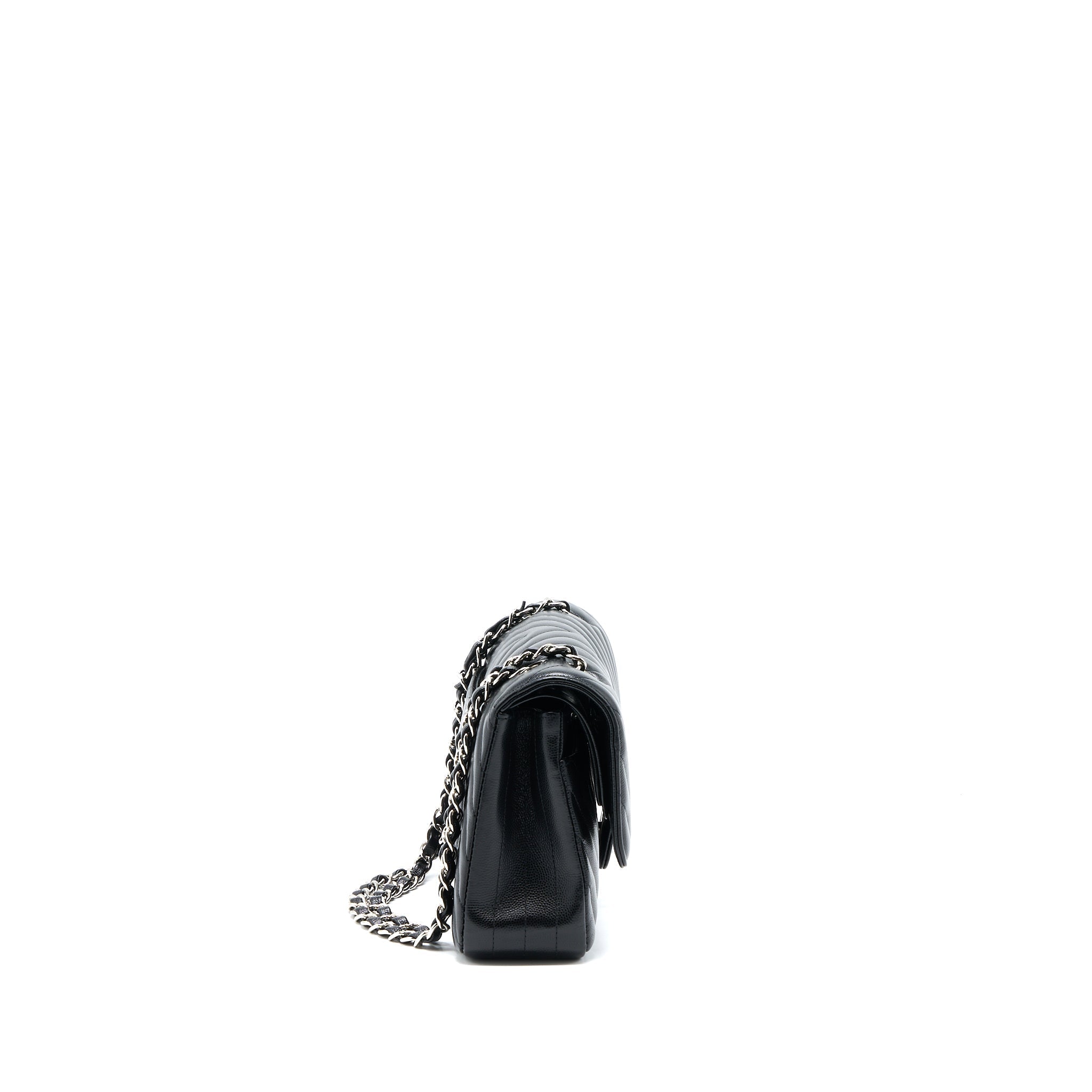 CHANEL MEDIUM CLASSIC DOUBLE FLAP BAG CHEVRON CAVIAR BLACK SHW