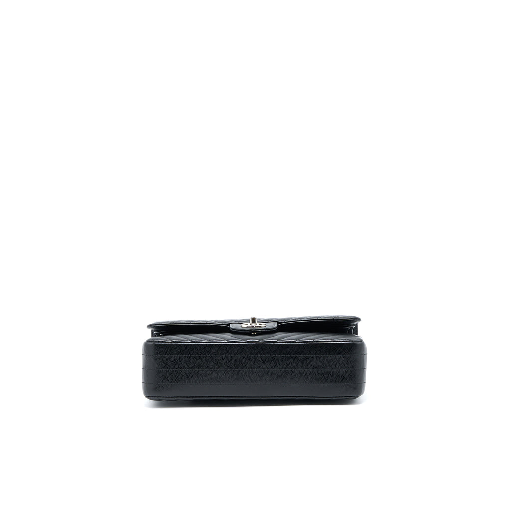 CHANEL MEDIUM CLASSIC DOUBLE FLAP BAG CHEVRON CAVIAR BLACK SHW
