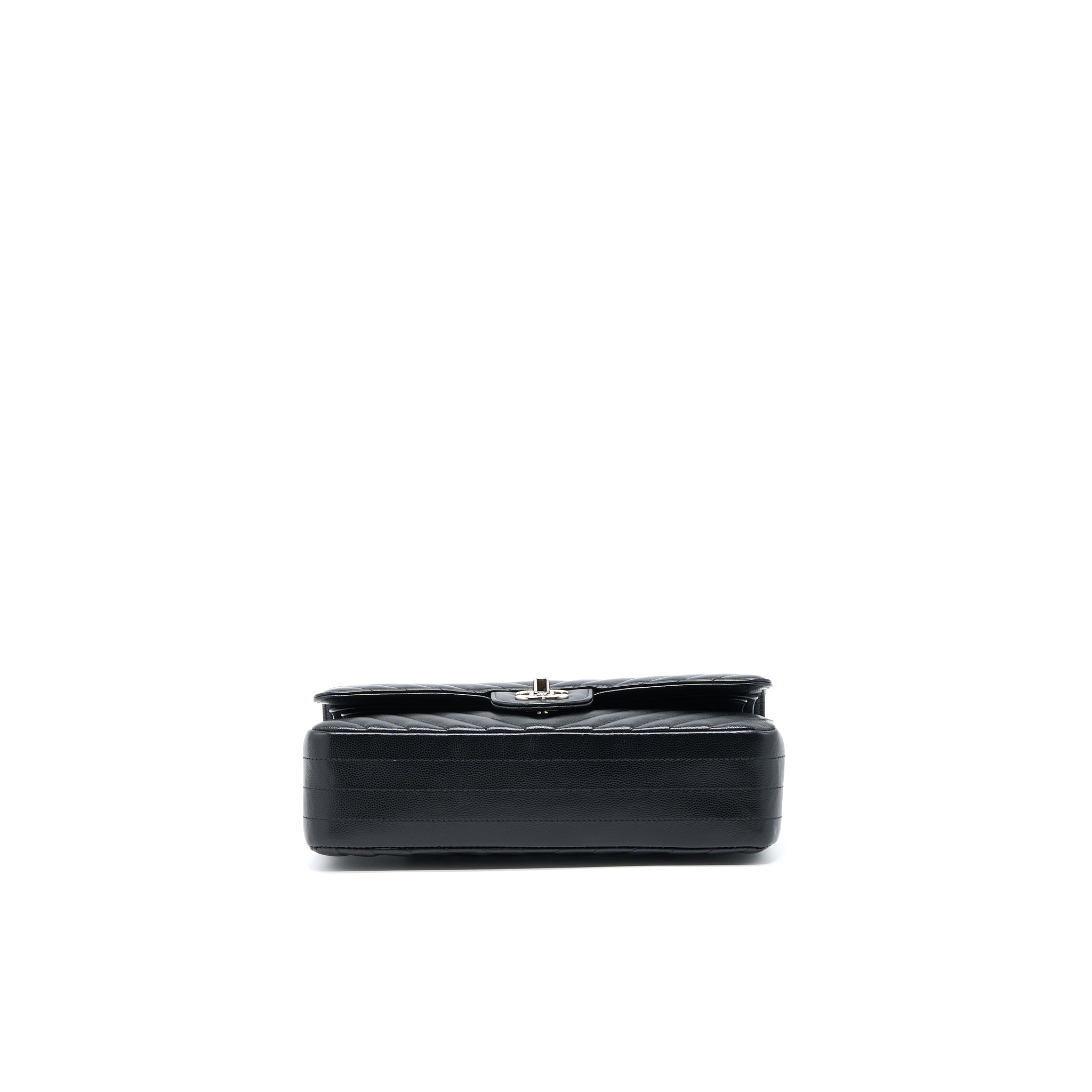 CHANEL MEDIUM CLASSIC DOUBLE FLAP BAG CHEVRON CAVIAR BLACK SHW