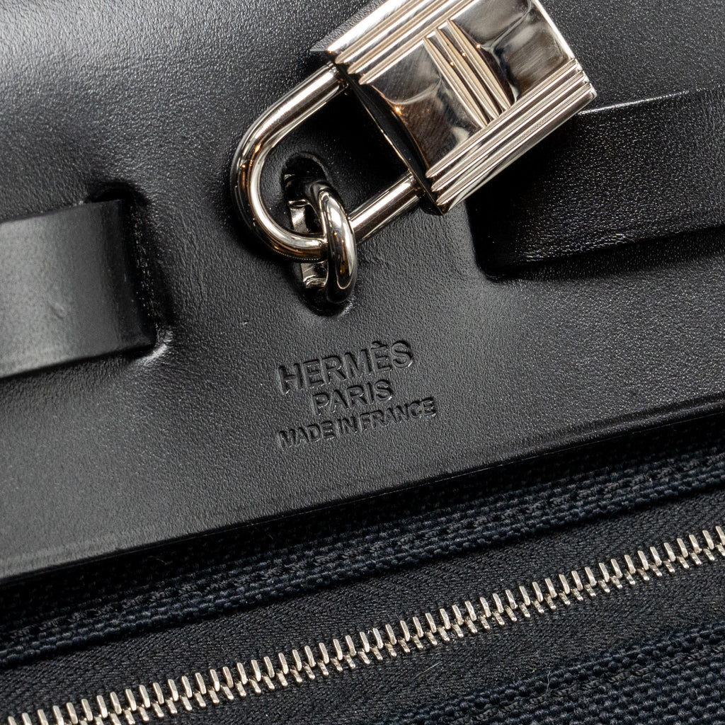 HERMES HERBAG 31 ZIP BAG CANVAS / HUNTER LEATHER BLACK SHW