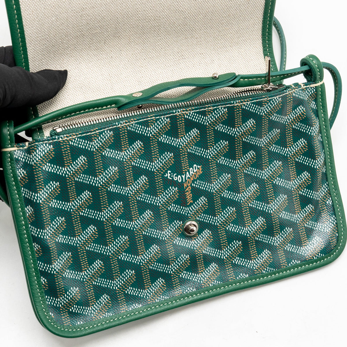 Goyard Plumet pouch wallet canvas / calfskin green SHW