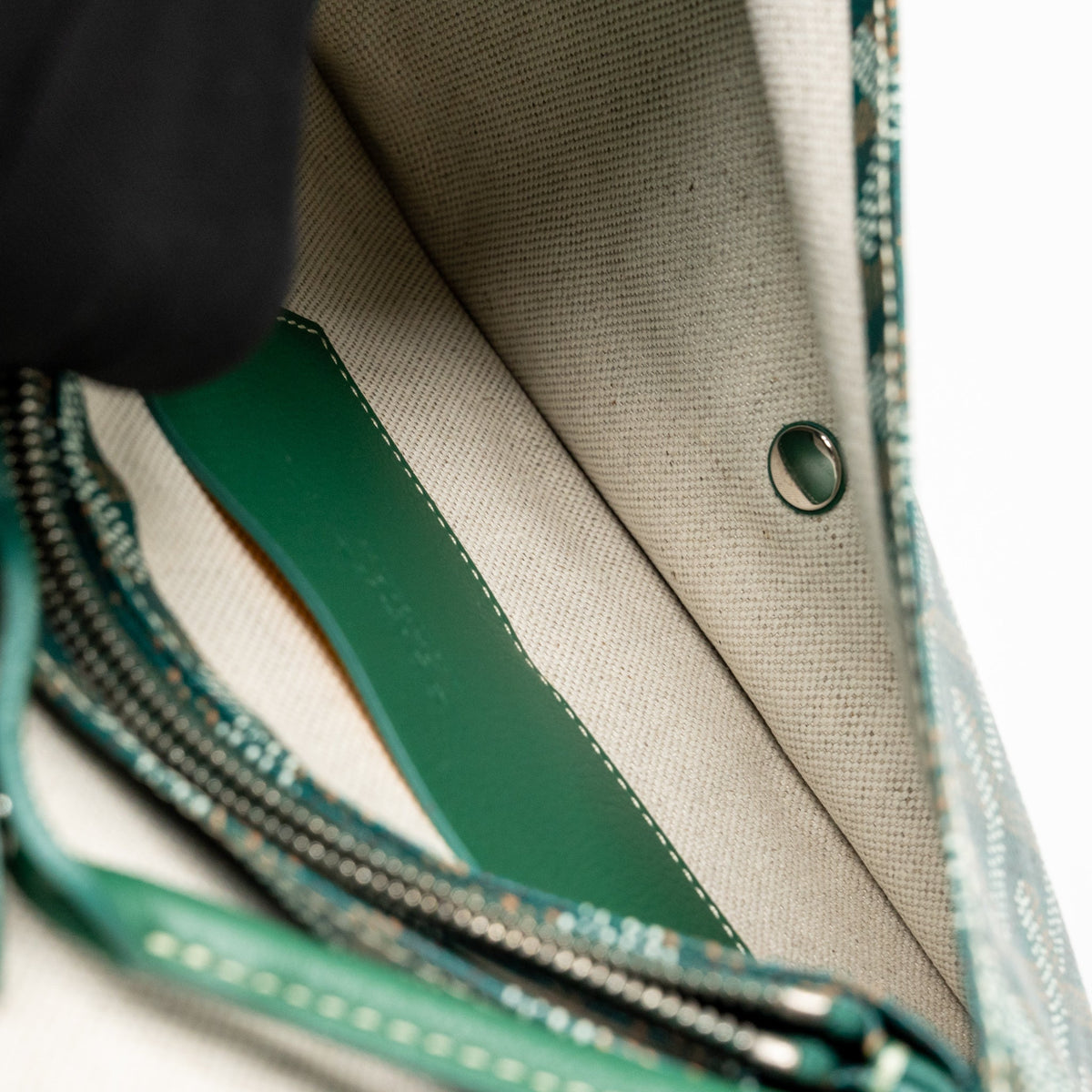 Goyard Plumet pouch wallet canvas / calfskin green SHW