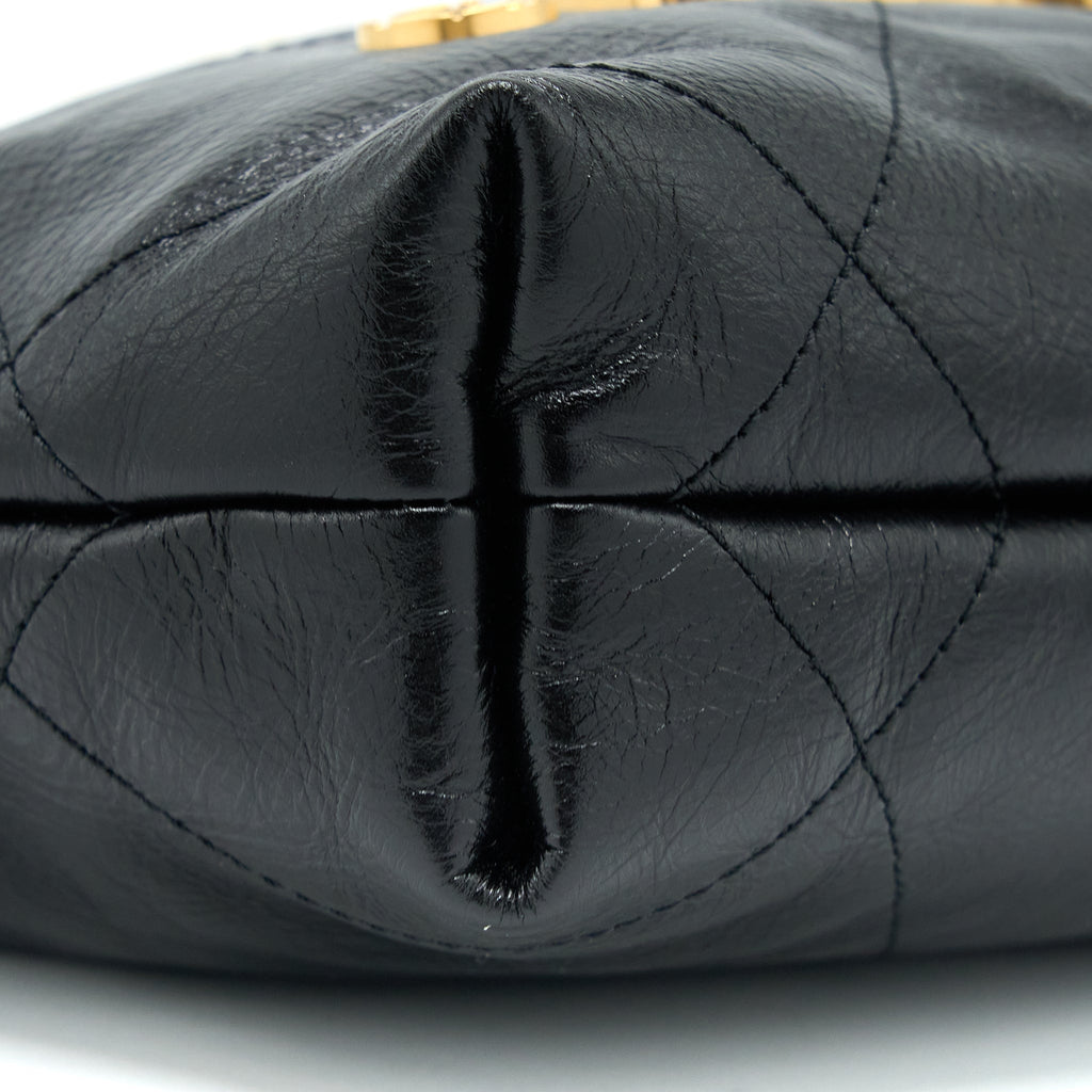 CHANEL 23S MINI 22 BAG WITH PEARL SHINY CALFSKIN BLACK GHW (MICROCHIP)