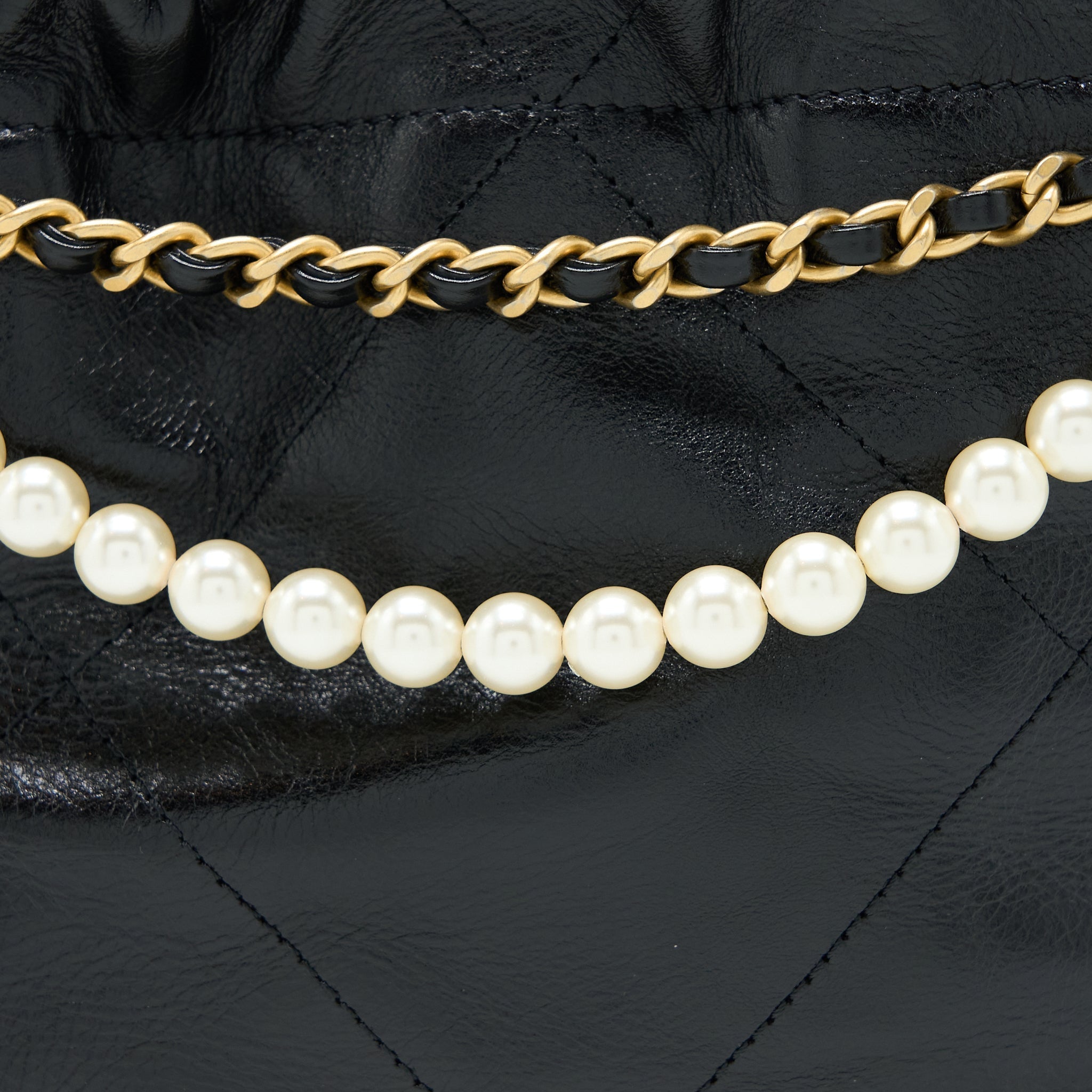 CHANEL 23S MINI 22 BAG WITH PEARL SHINY CALFSKIN BLACK GHW (MICROCHIP)