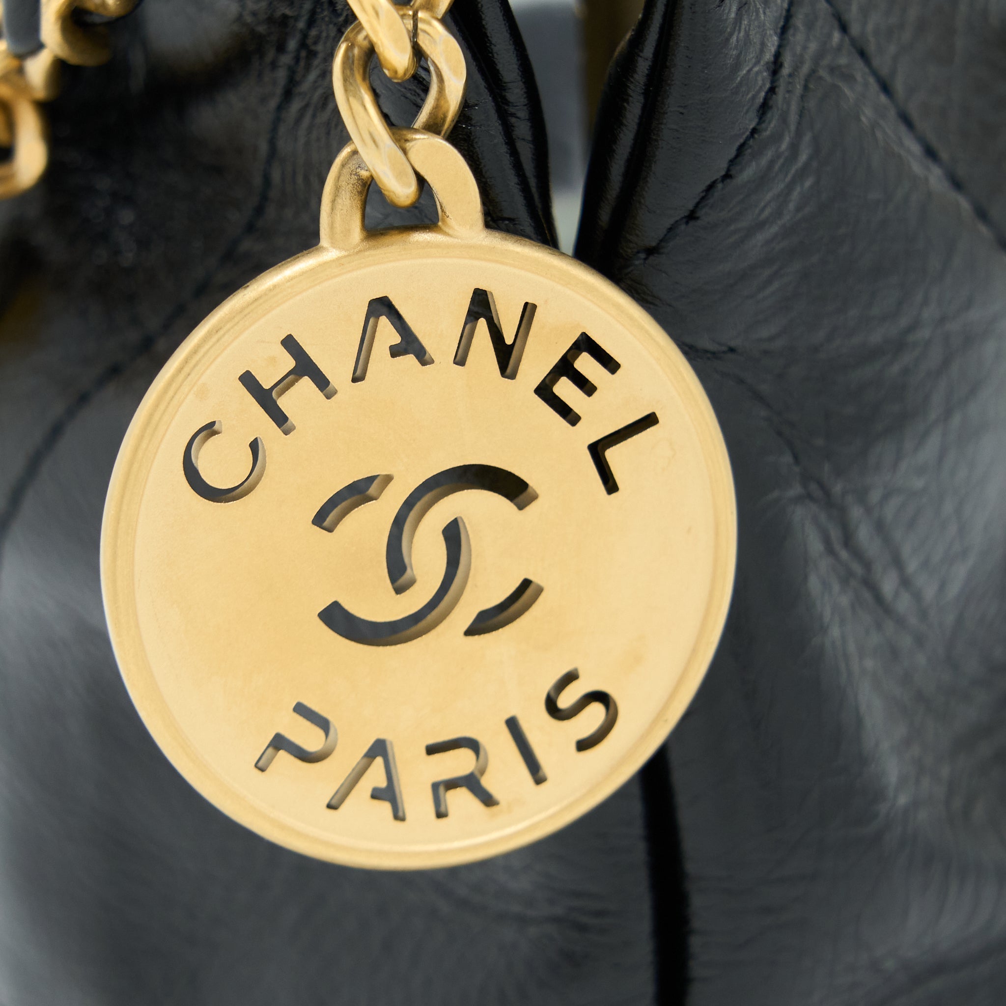 CHANEL 23S MINI 22 BAG WITH PEARL SHINY CALFSKIN BLACK GHW (MICROCHIP)