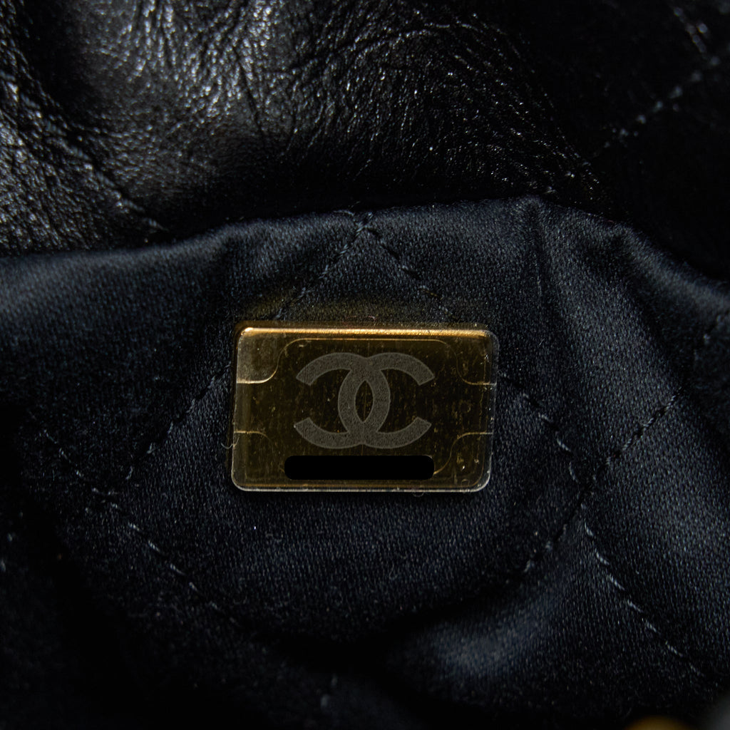 CHANEL 23S MINI 22 BAG WITH PEARL SHINY CALFSKIN BLACK GHW (MICROCHIP)