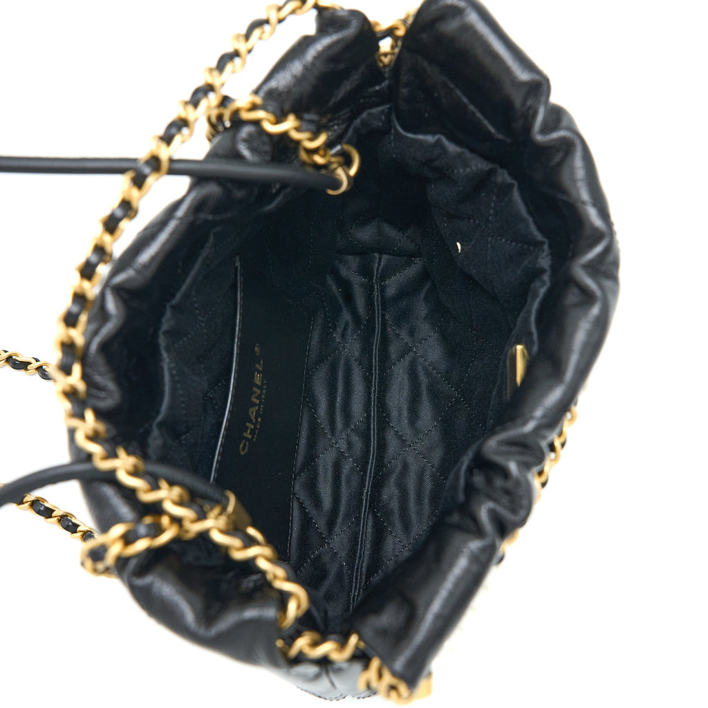 CHANEL 23S MINI 22 BAG WITH PEARL SHINY CALFSKIN BLACK GHW (MICROCHIP)