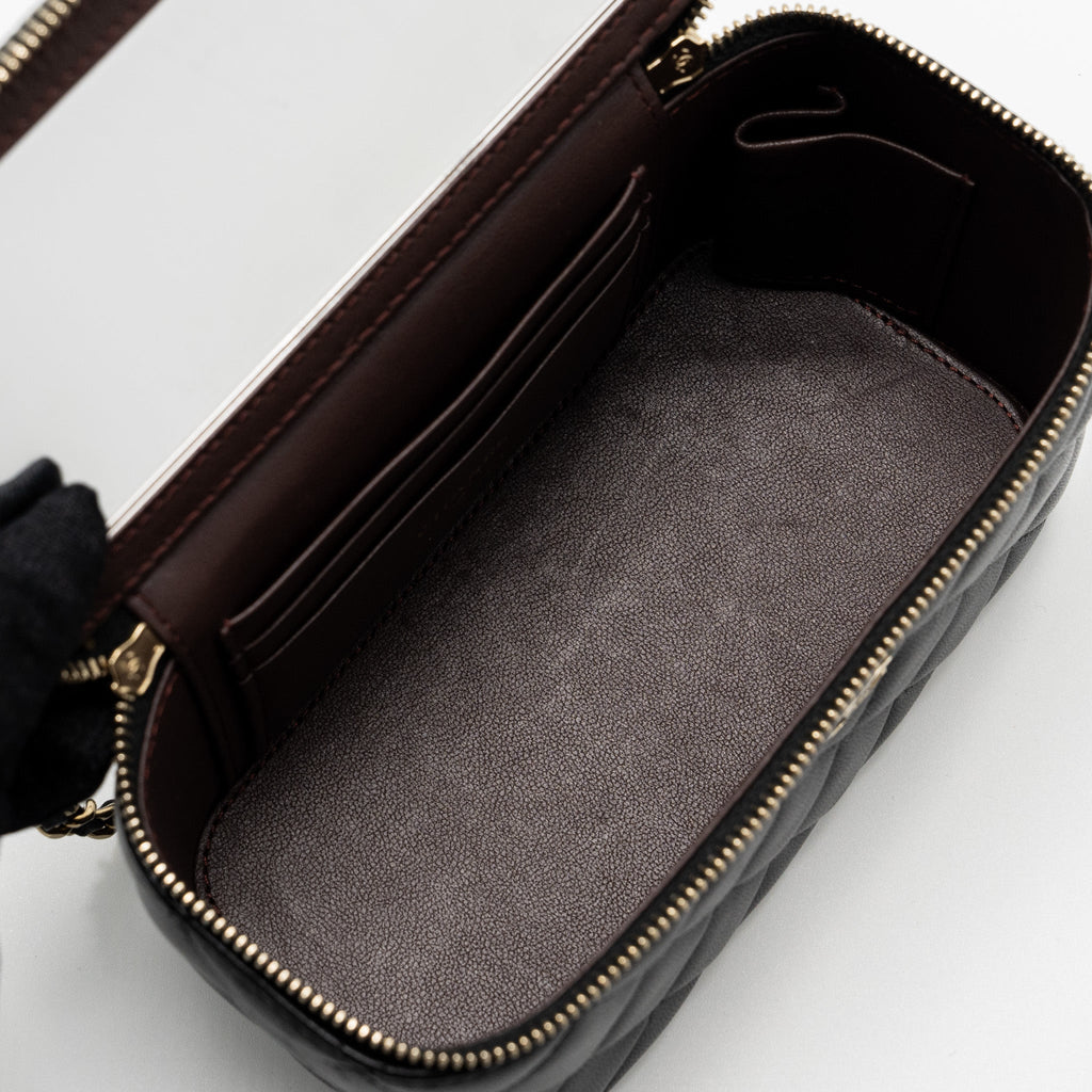 CHANEL LONG VANITY WITH CHAIN LAMBSKIN BLACK LGHW (MICROCHIP)