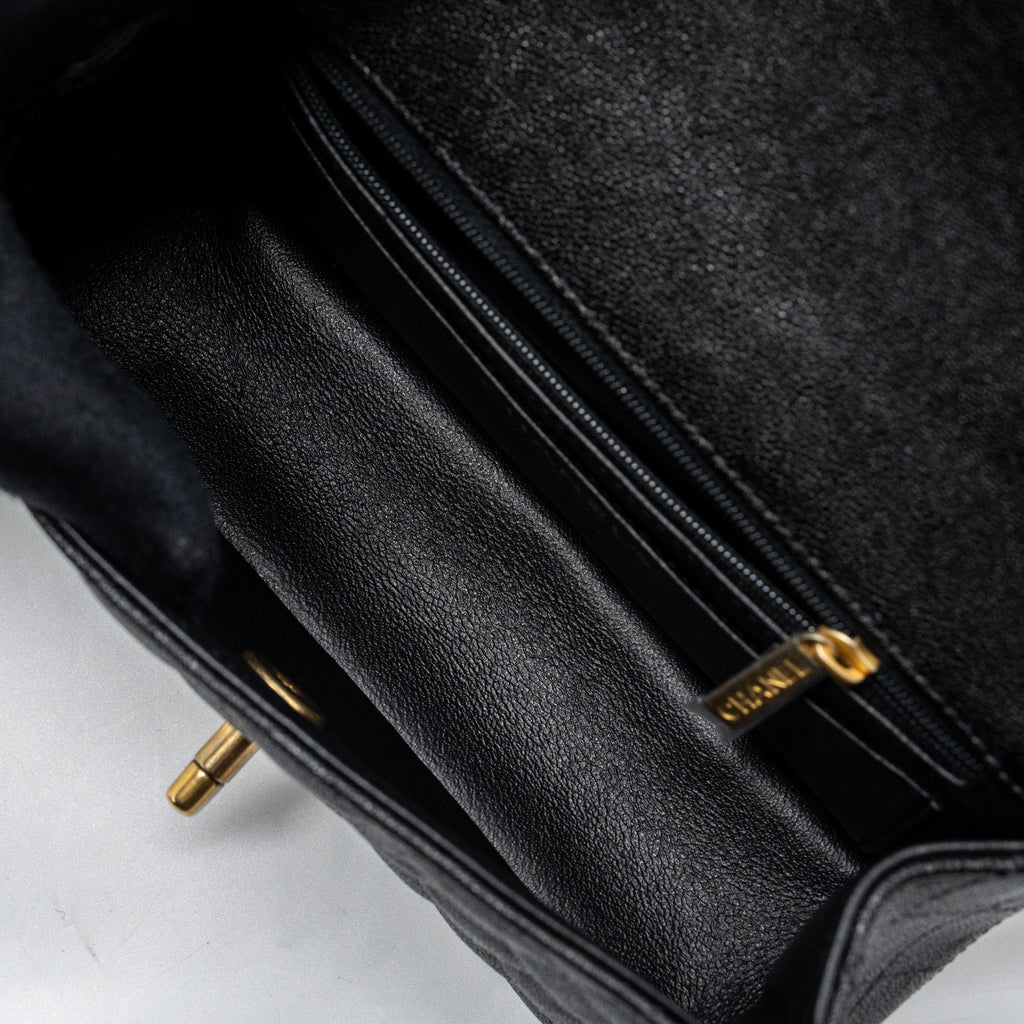 CHANEL TOP HANDLE MINI RECTANGULAR FLAP BAG CAVIAR BLACK GHW