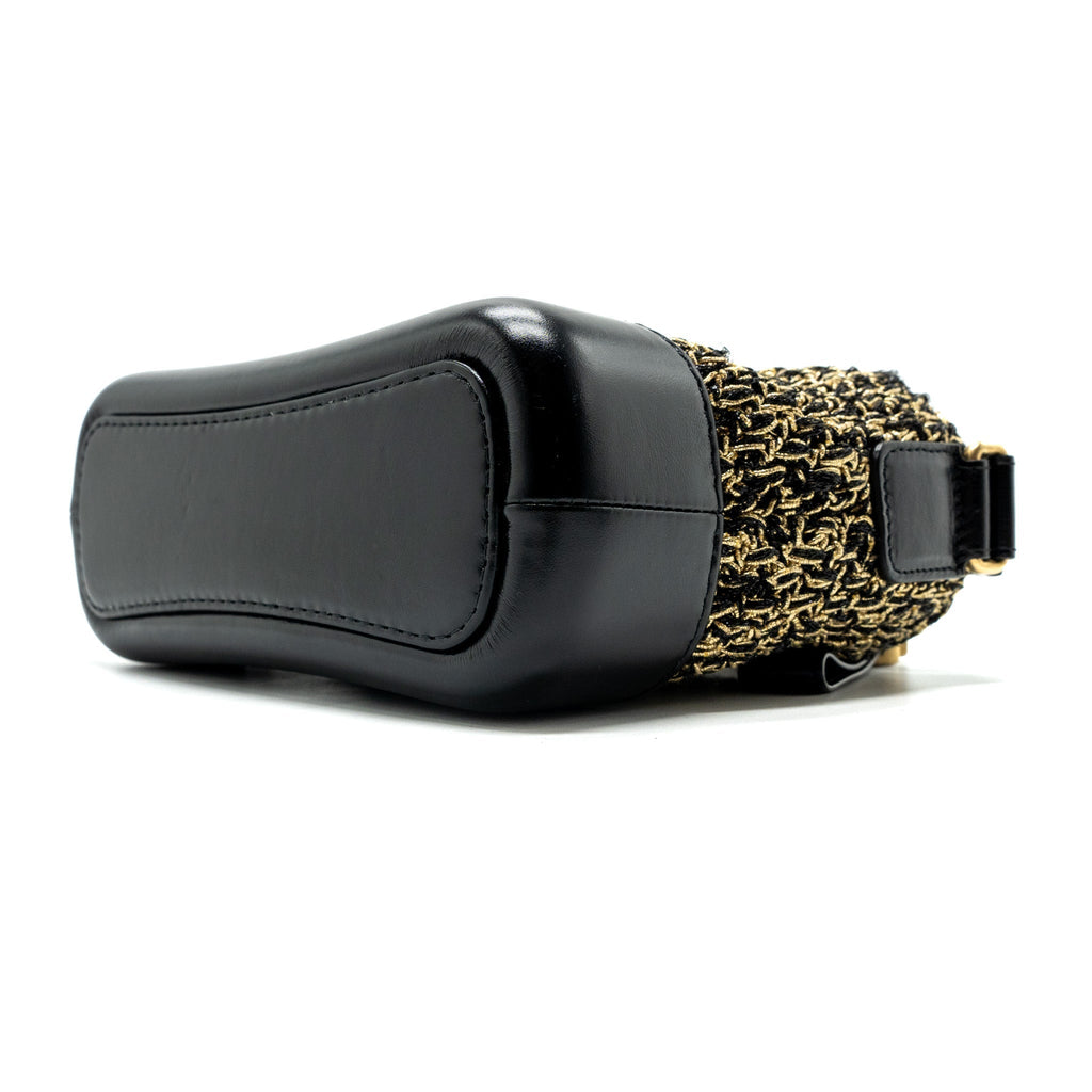 CHANEL SMALL GABRIELLE HOBO BAG LIMITED EDITION FABRIC/CALFSKIN BLACK / GOLD MULTICOLOUR HARDWARE