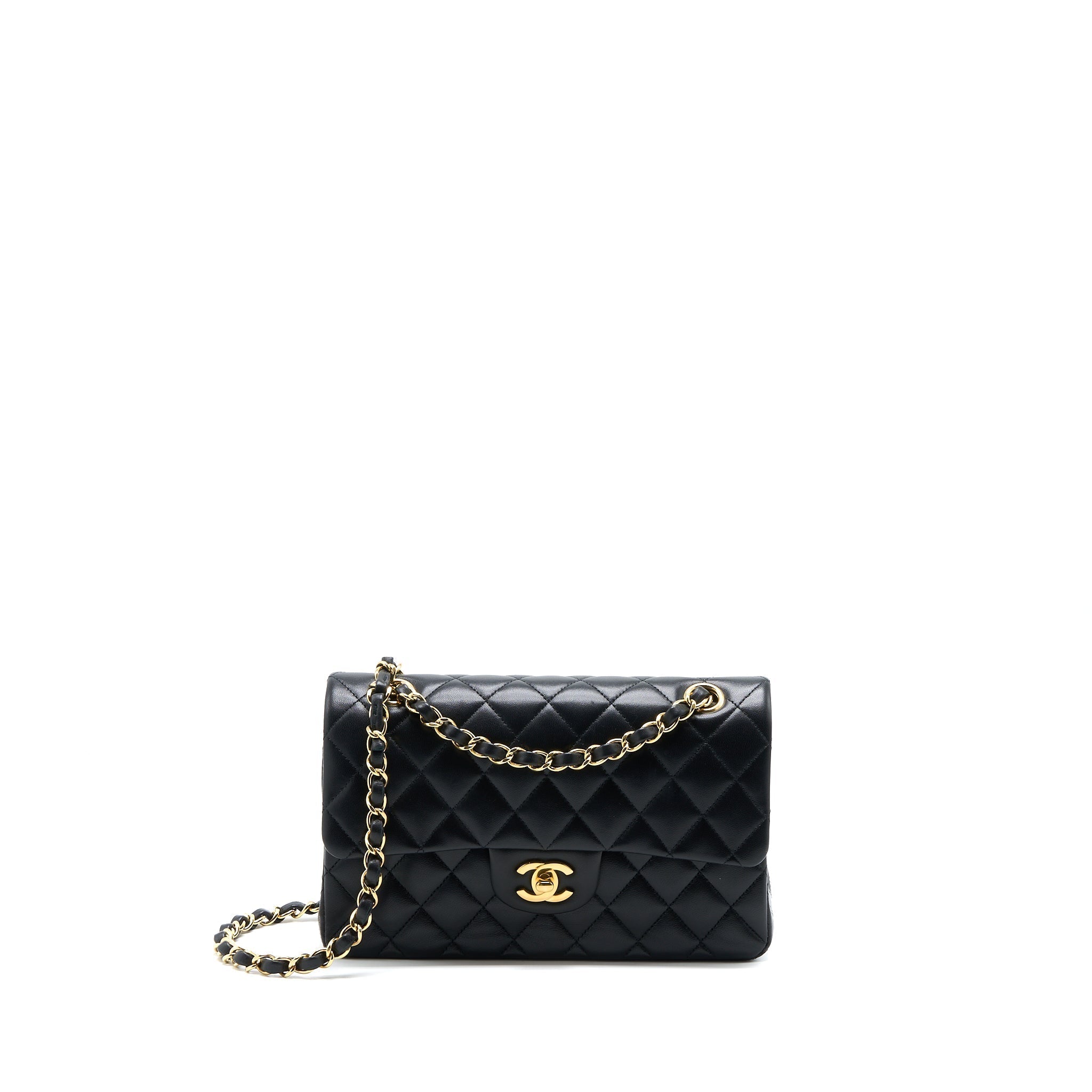 CHANEL SMALL CLASSIC DOUBLE FLAP BAG LAMBSKIN BLACK GHW (MICROCHIP)
