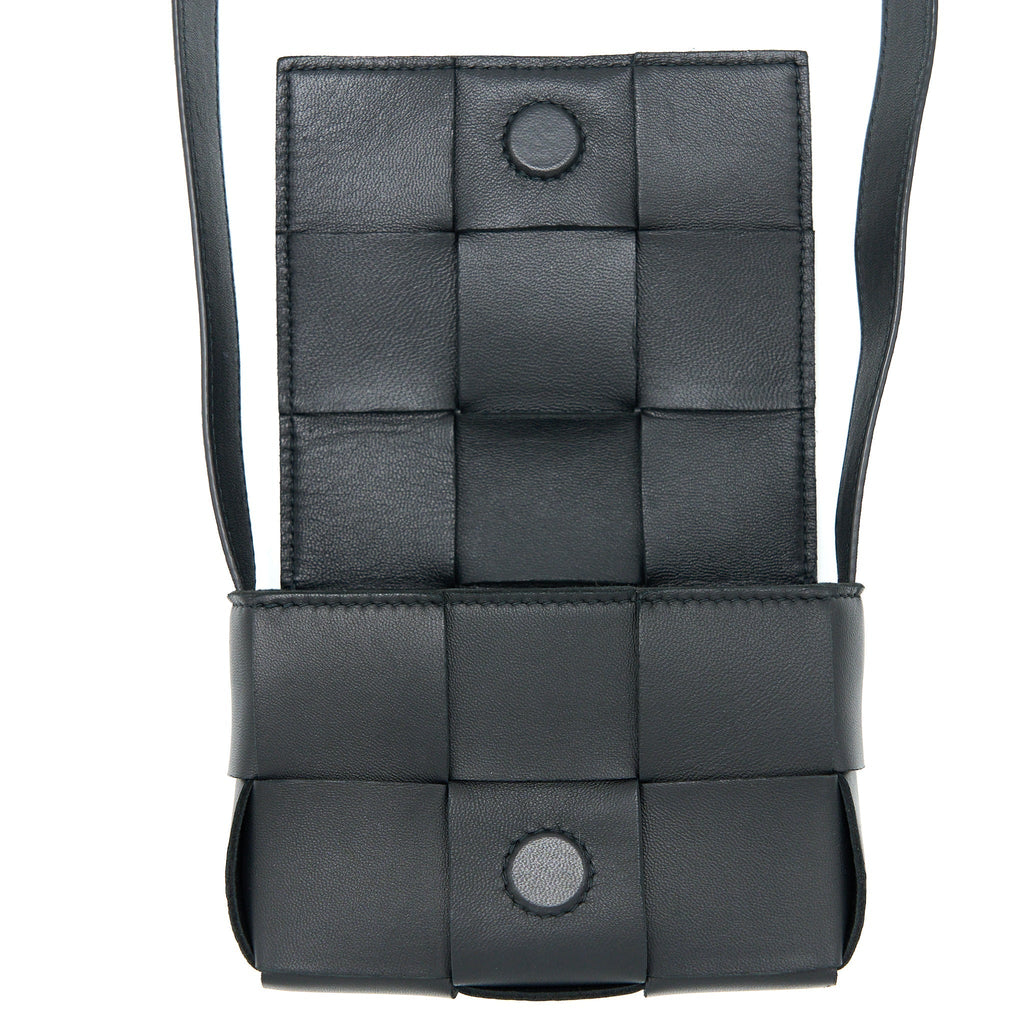 BOTTEGA VENETA MINI CASSETTE INTRECCIATO CROSSBODY BAG BLACK LGHW
