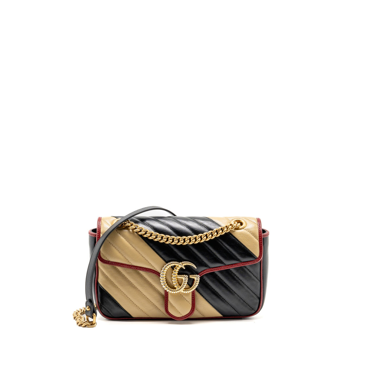 Gucci Medium GG Marmont Flap Bag Calfskin Black / Beige GHW