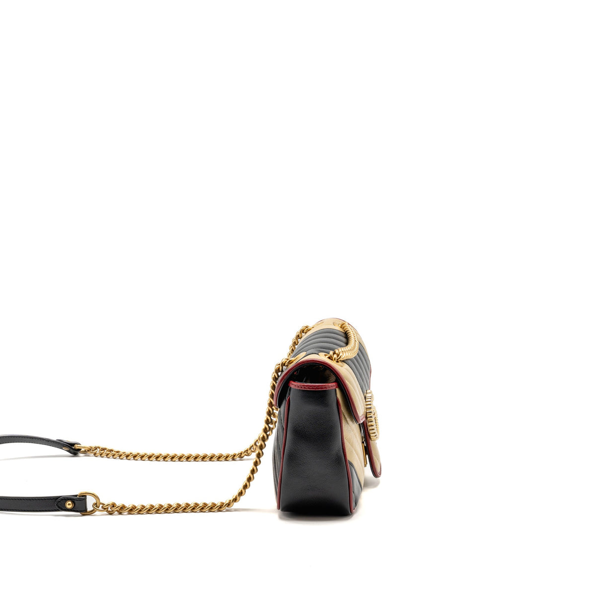 Gucci Medium GG Marmont Flap Bag Calfskin Black / Beige GHW