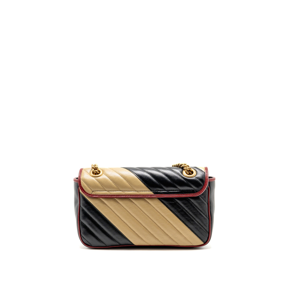 Gucci Medium GG Marmont Flap Bag Calfskin Black / Beige GHW