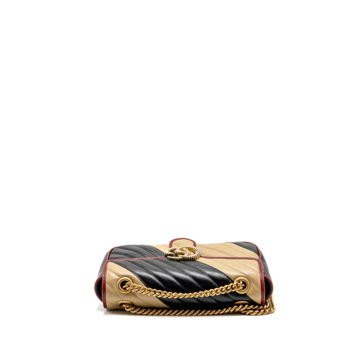 Gucci Medium GG Marmont Flap Bag Calfskin Black / Beige GHW