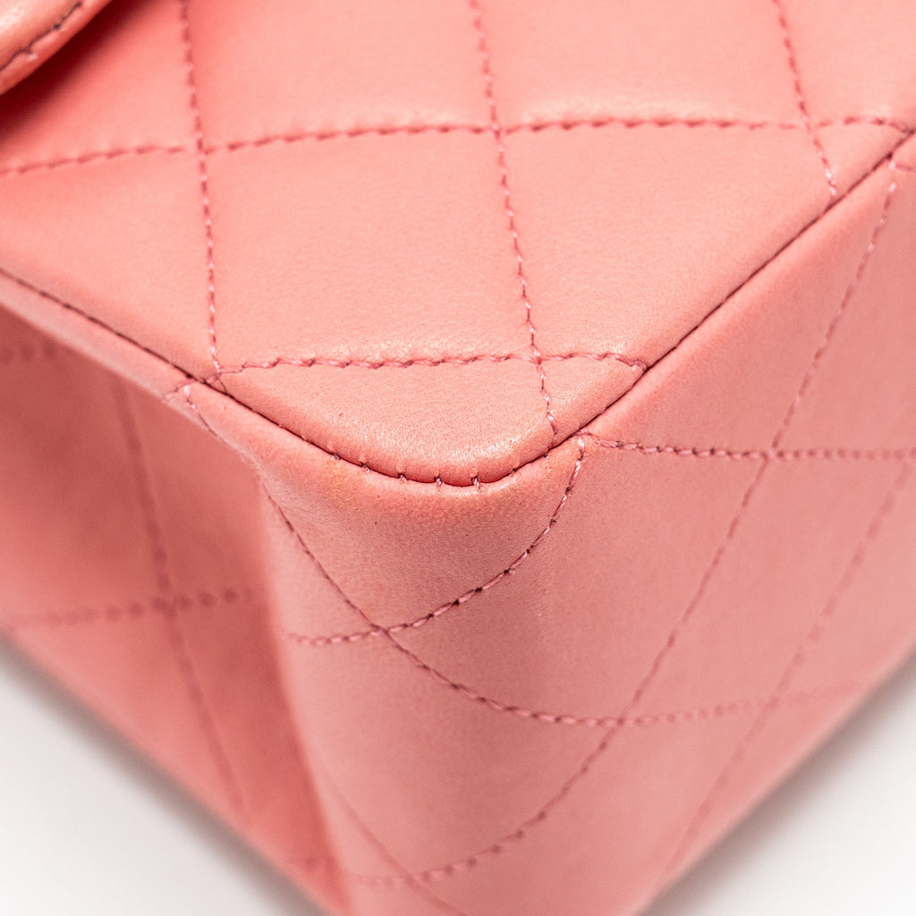 CHANEL MEDIUM CLASSIC DOUBLE FLAP BAG LAMBSKIN PINK SHW