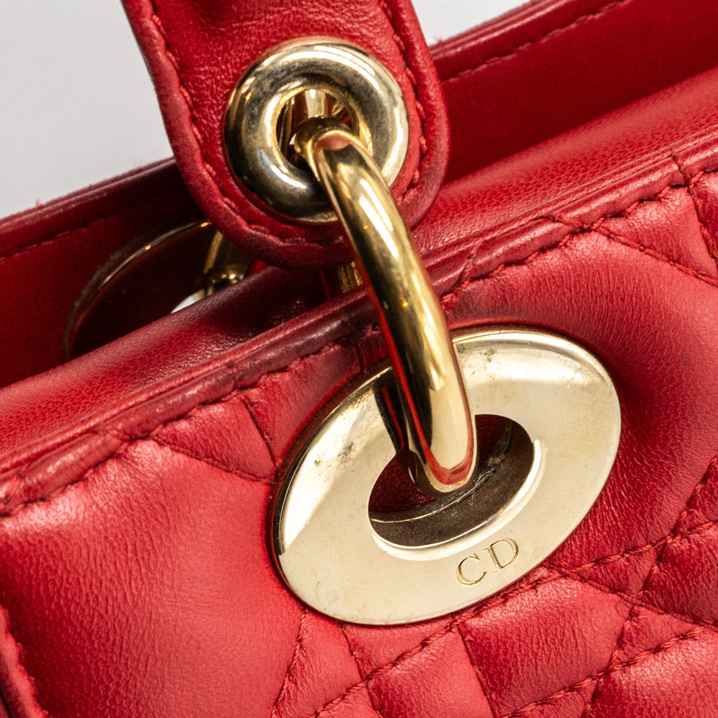 DIOR SMALL LADY DIOR LAMBSKIN RED WITH GHW
