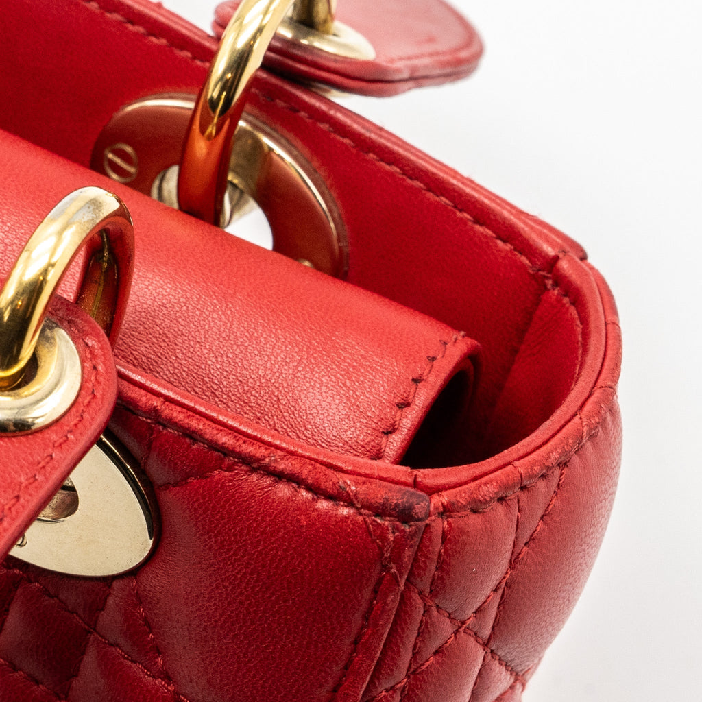 DIOR SMALL LADY DIOR LAMBSKIN RED WITH GHW