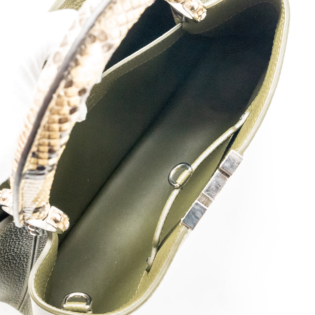 LOUIS VUITTON CAPUCINES MM CALFSKIN / PYTHON HANDLE MULTICOLOR OLIVE GREEEN / NATURAL SHW