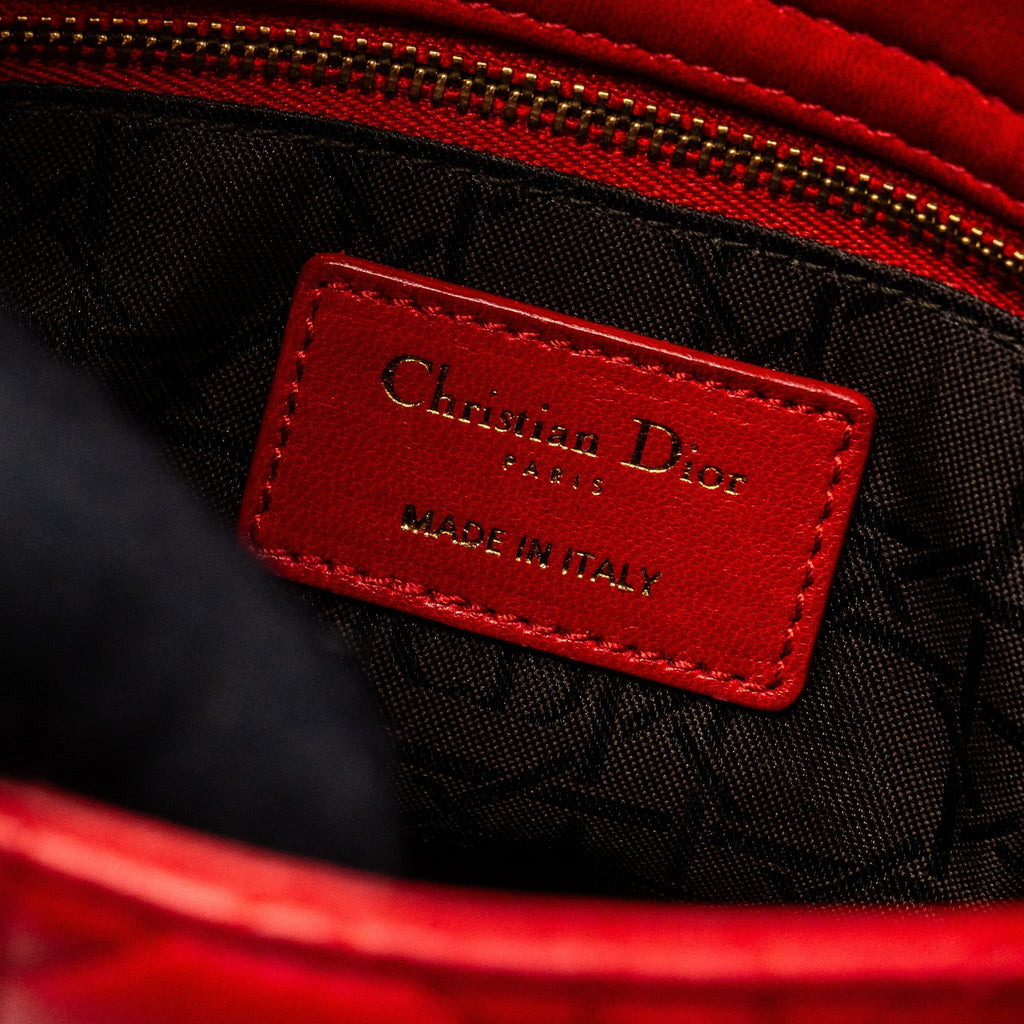 DIOR SMALL LADY DIOR LAMBSKIN RED WITH GHW