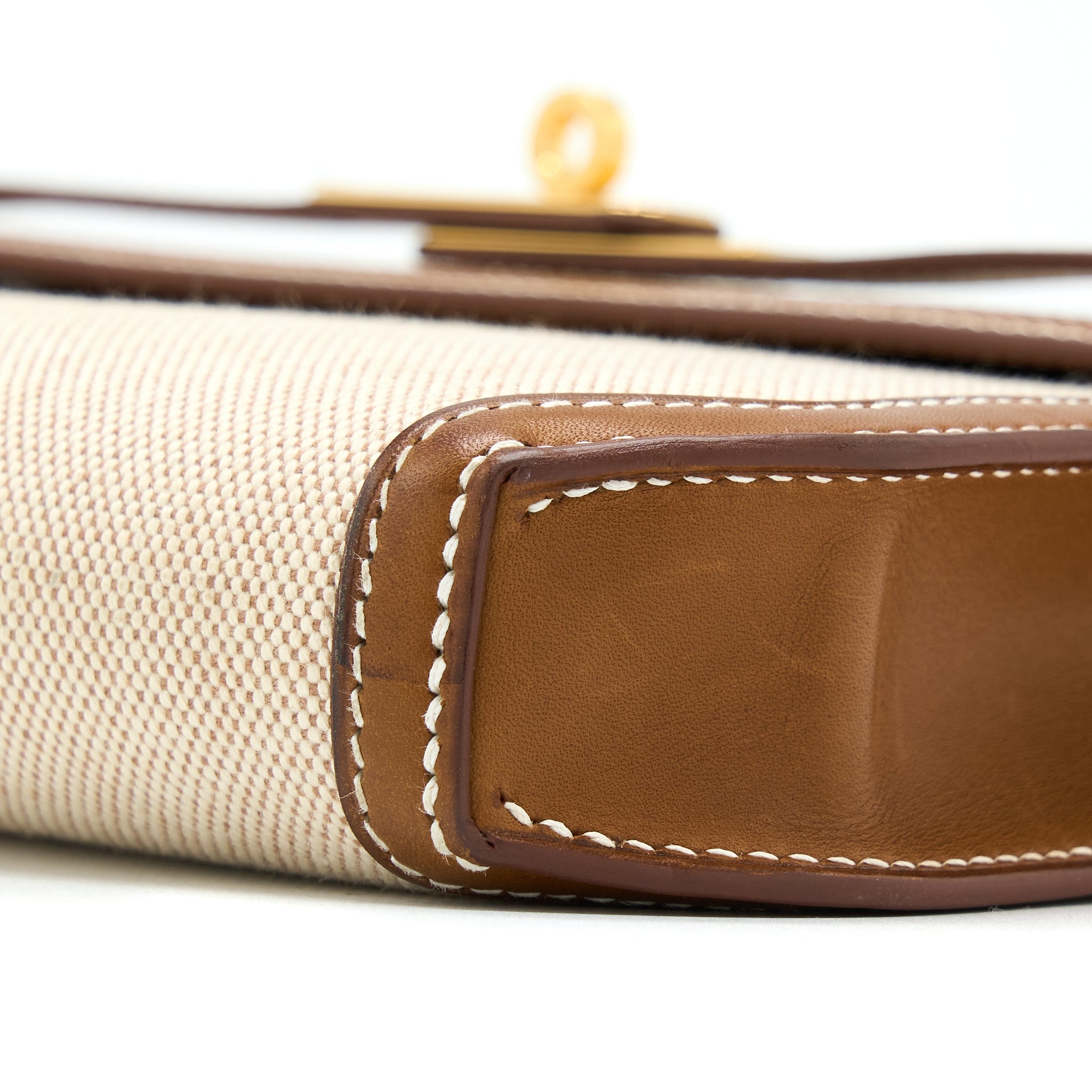 HERMES POCHETTE KELLY DEPECHES 25 CANVAS / BARENIA ECRU BEIGE / FAUVE GHW