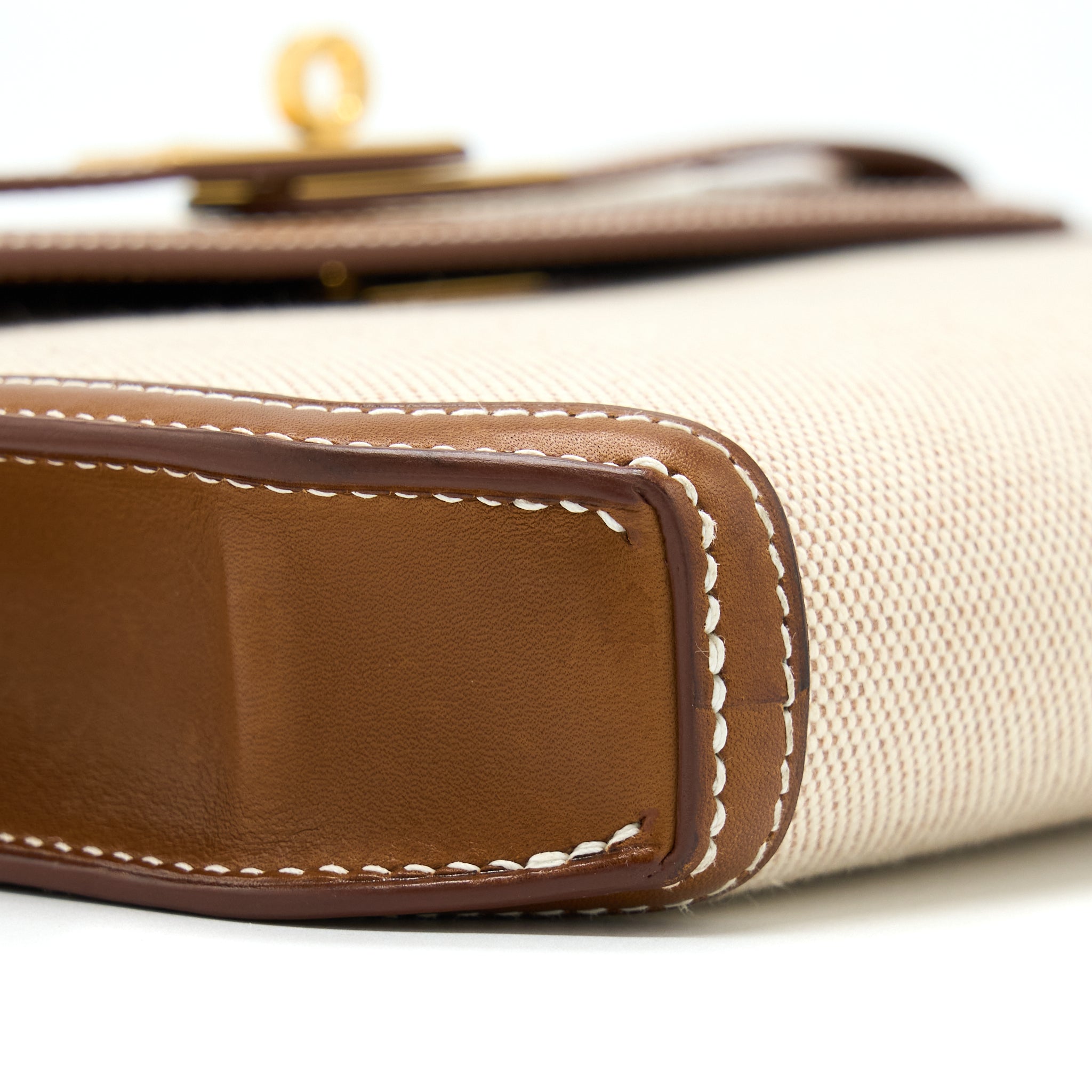 HERMES POCHETTE KELLY DEPECHES 25 CANVAS AND BARENIA, ECRU/ BEIGE / FAUVE GHW