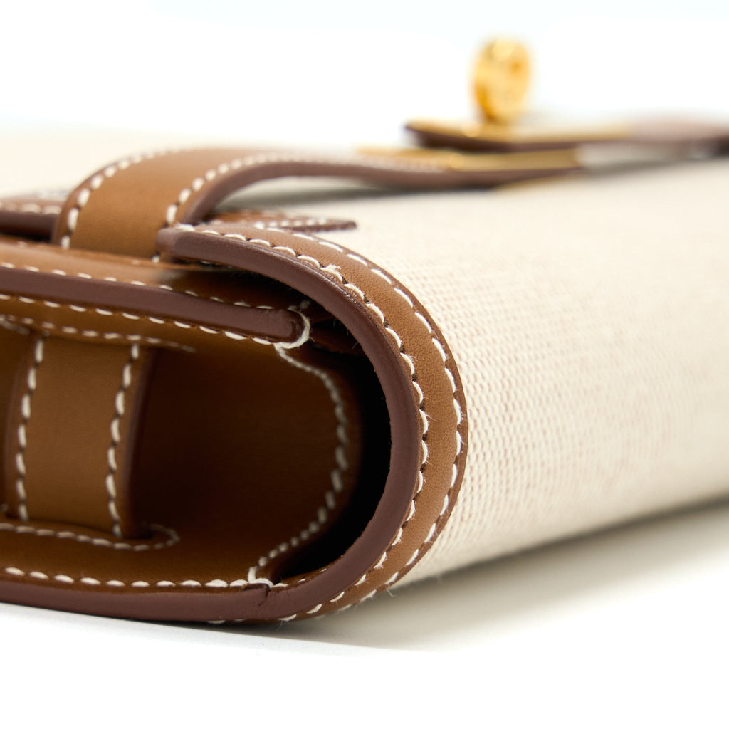 HERMES POCHETTE KELLY DEPECHES 25 CANVAS AND BARENIA, ECRU/ BEIGE / FAUVE GHW