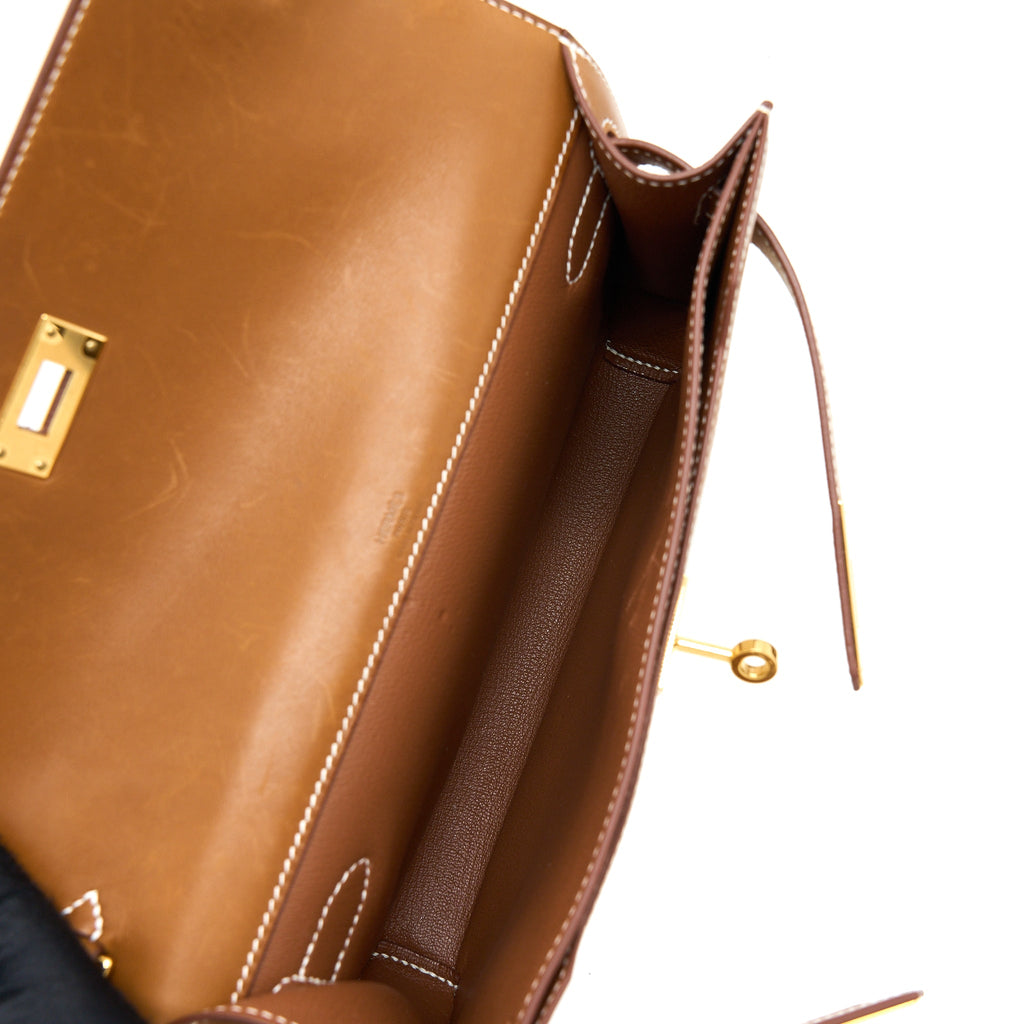 HERMES POCHETTE KELLY DEPECHES 25 CANVAS/BARENIA ECRU BEIGE/FAUVE GHW