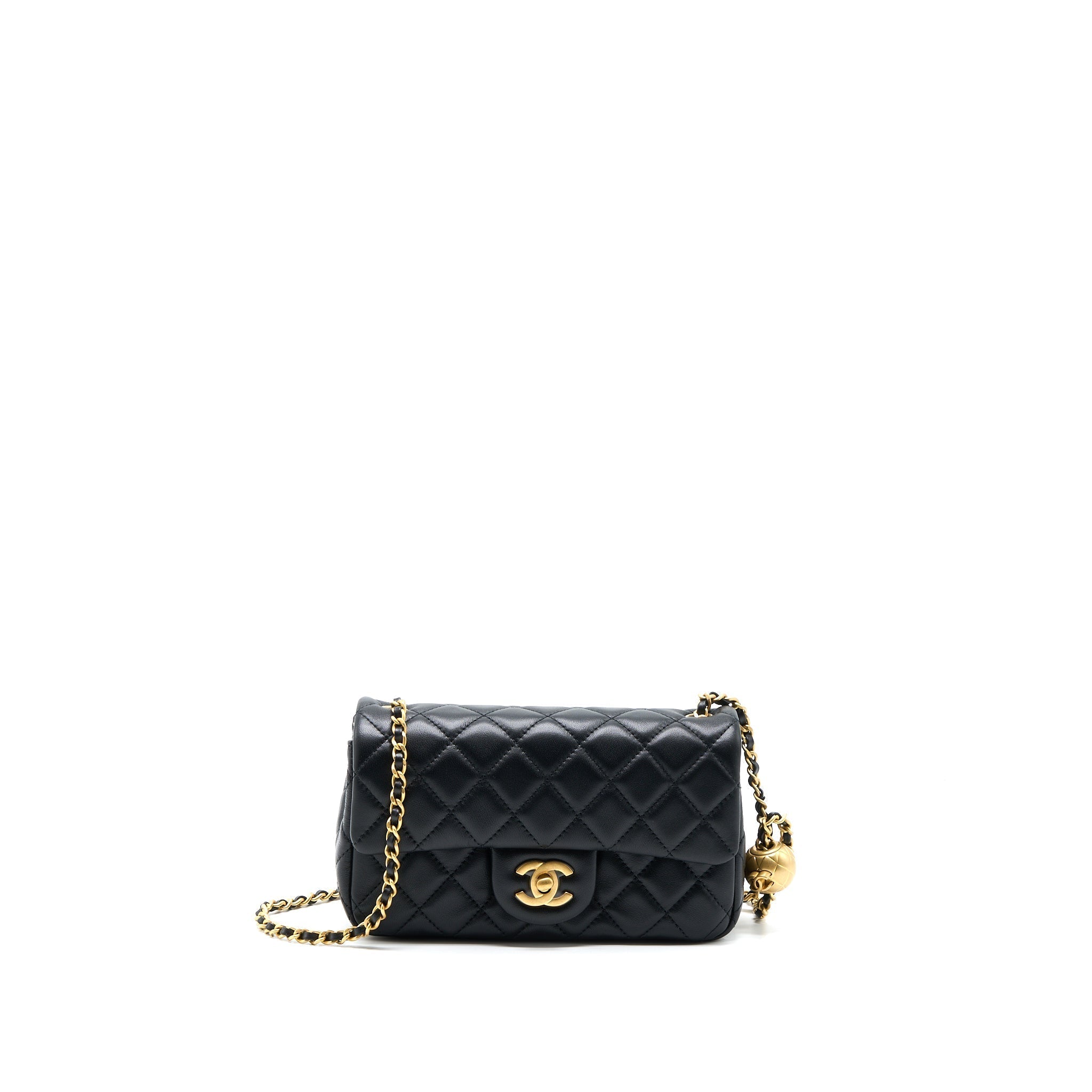 CHANEL PEARL CRUSH MINI RECTANGULAR LAMBSKIN BLACK BRUSHED GHW (MICROCHIP)