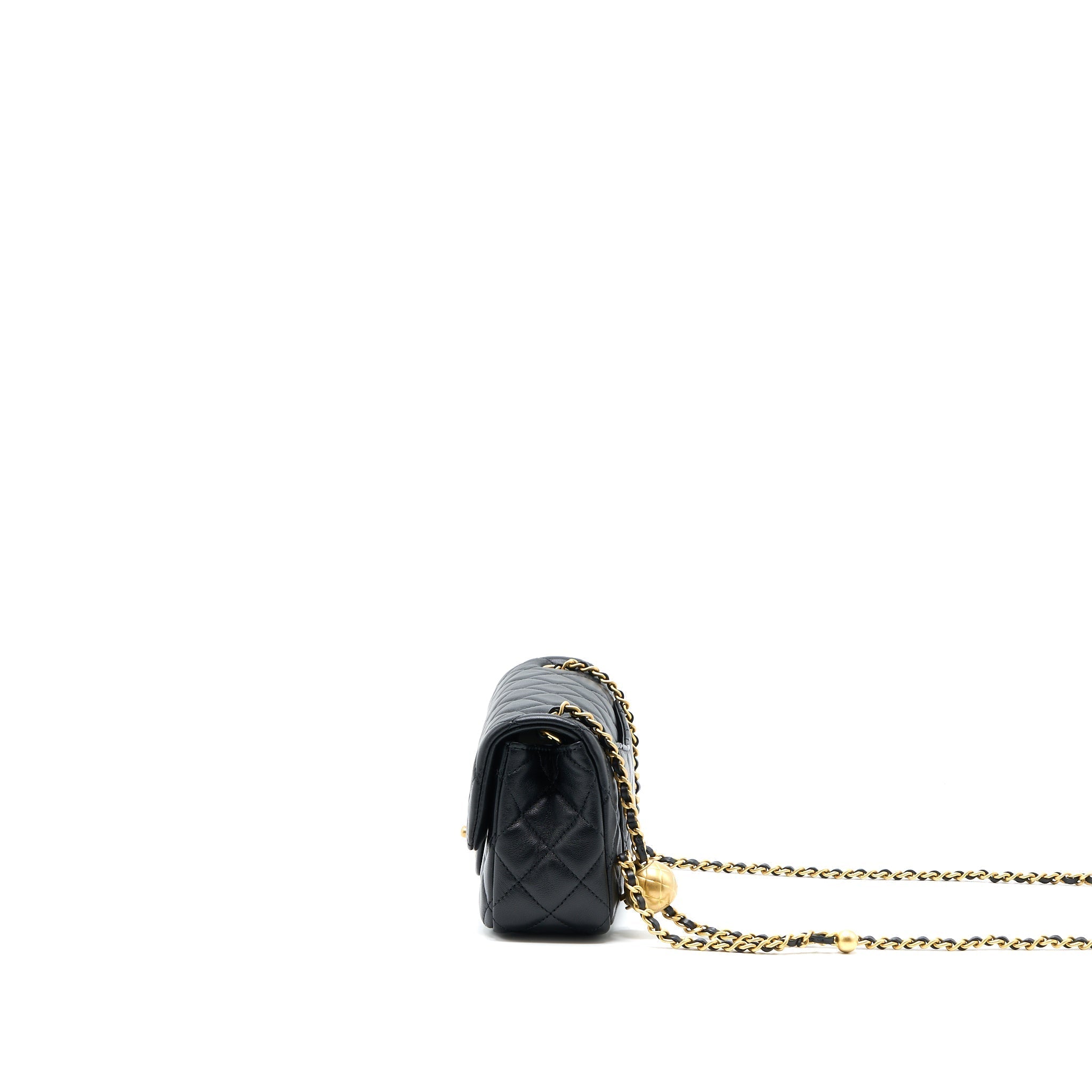 CHANEL PEARL CRUSH MINI RECTANGULAR LAMBSKIN BLACK BRUSHED GHW (MICROCHIP)