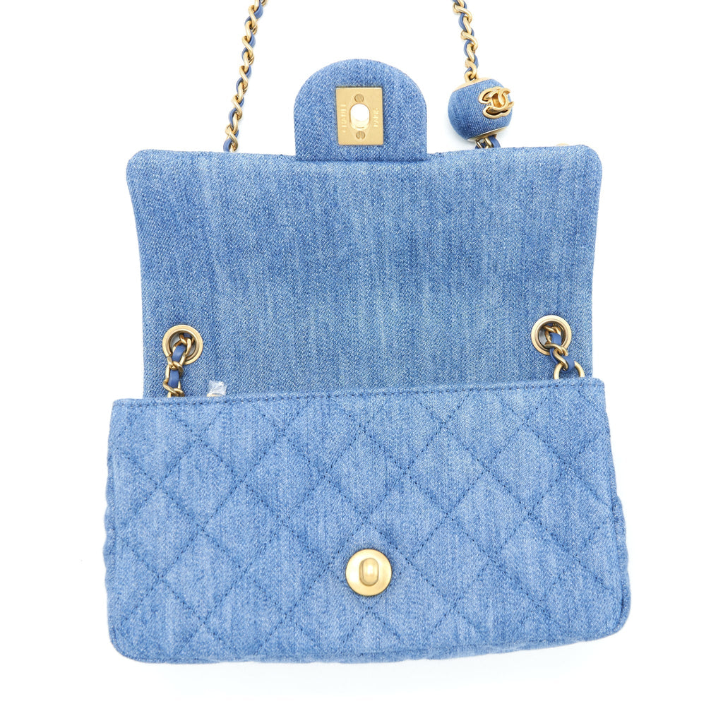 CHANEL PEARL CRUSH MINI RECTANGULAR FLAP BAG DENIM BLUE GHW (MICROCHIP)
