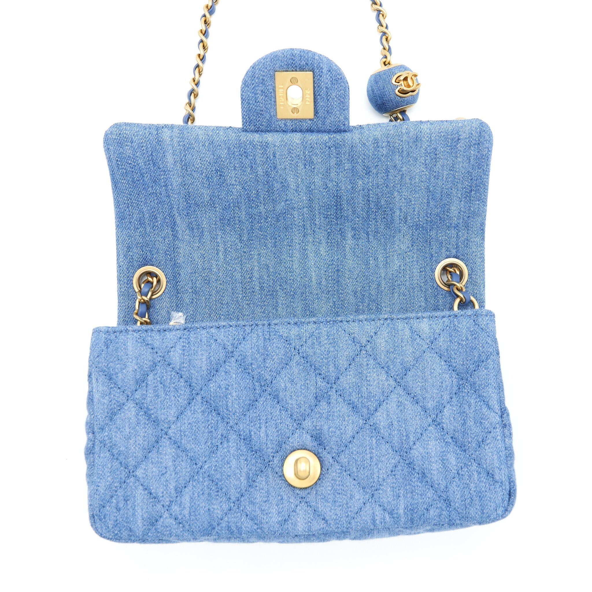 CHANEL PEARL CRUSH MINI RECTANGULAR FLAP BAG DENIM BLUE GHW (MICROCHIP)