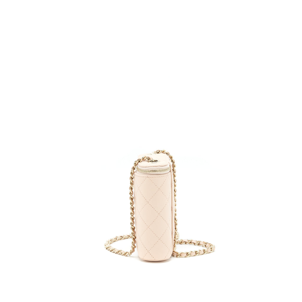 CHANEL 22C LIGHT BEIGE CAVIAR VERTICAL VANITY WITH CHAIN LGHW