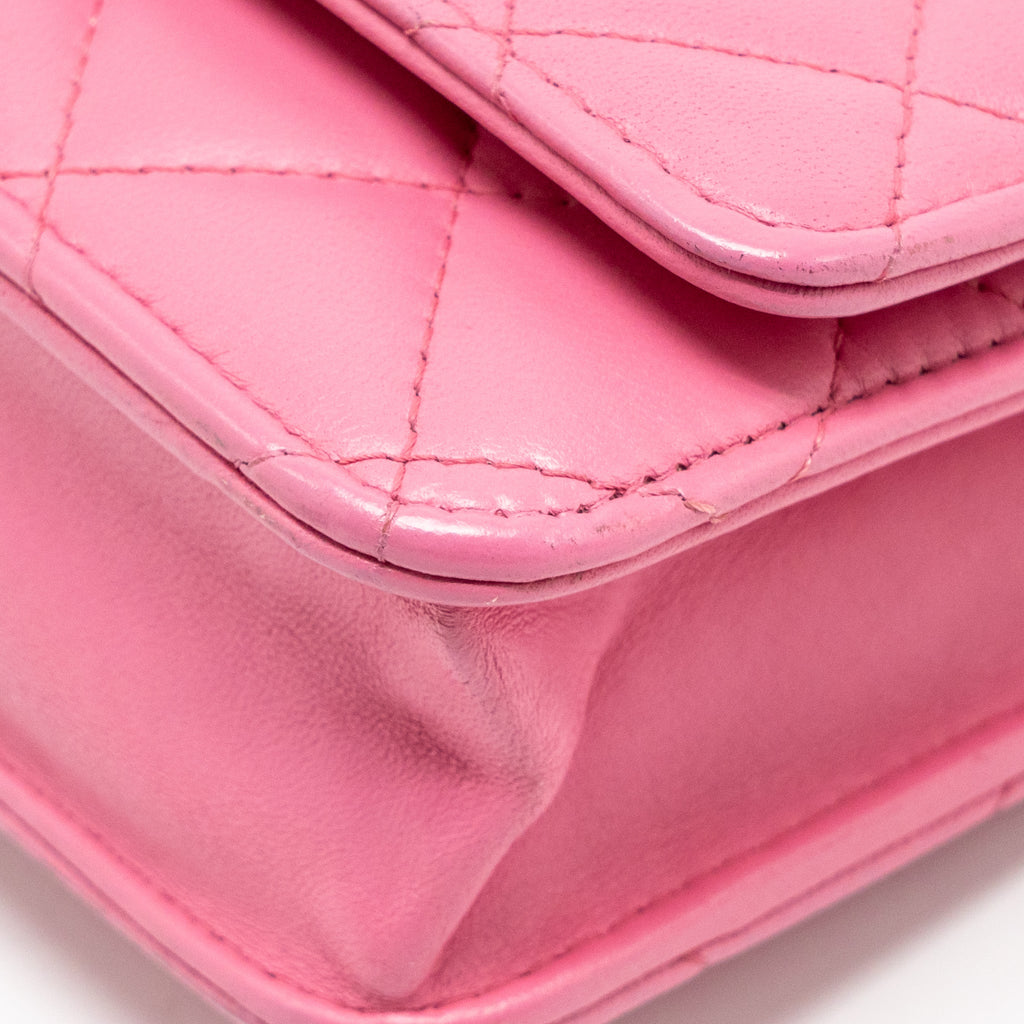 CHANEL CLASSIC WALLET ON CHAIN LAMBSKIN PINK SHW