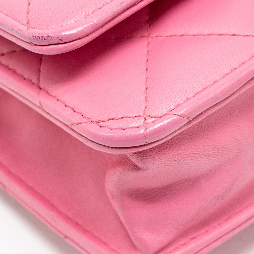 CHANEL CLASSIC WALLET ON CHAIN LAMBSKIN PINK SHW