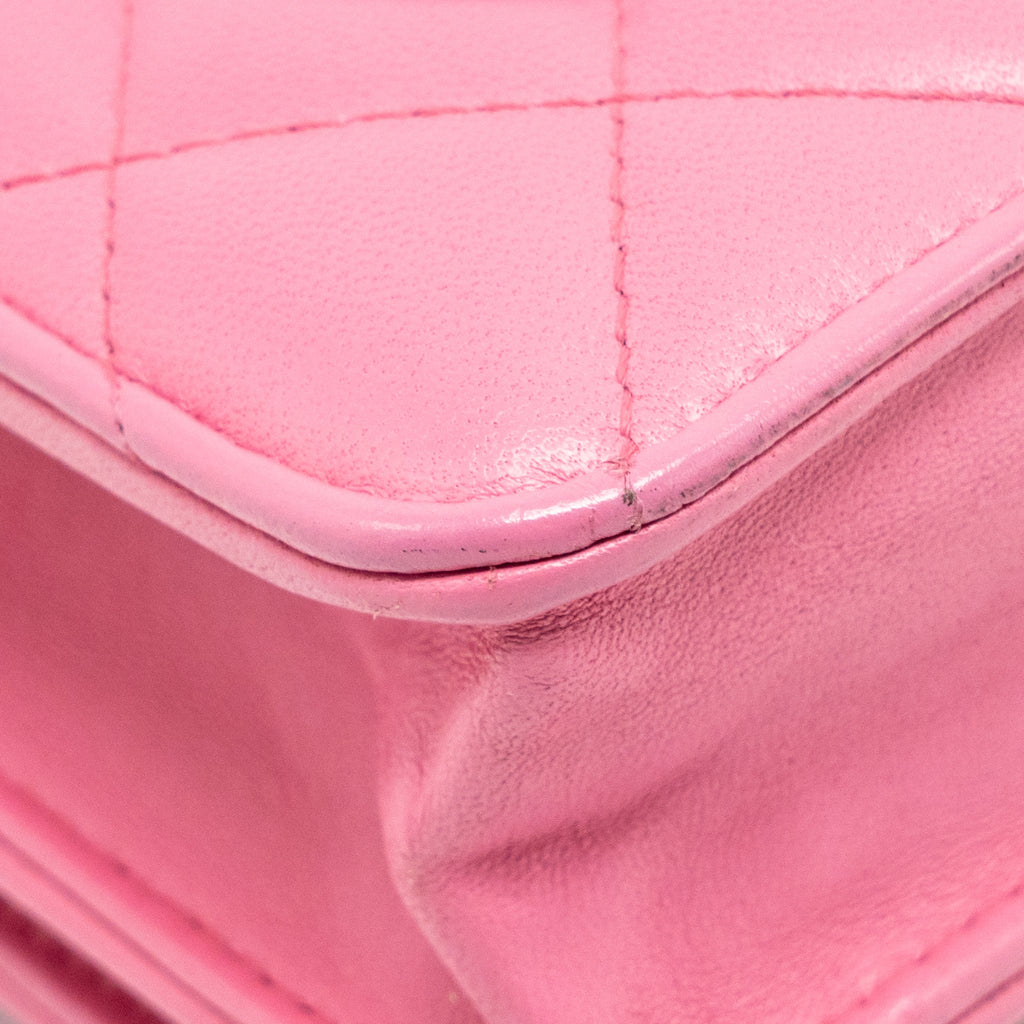 CHANEL CLASSIC WALLET ON CHAIN LAMBSKIN PINK SHW