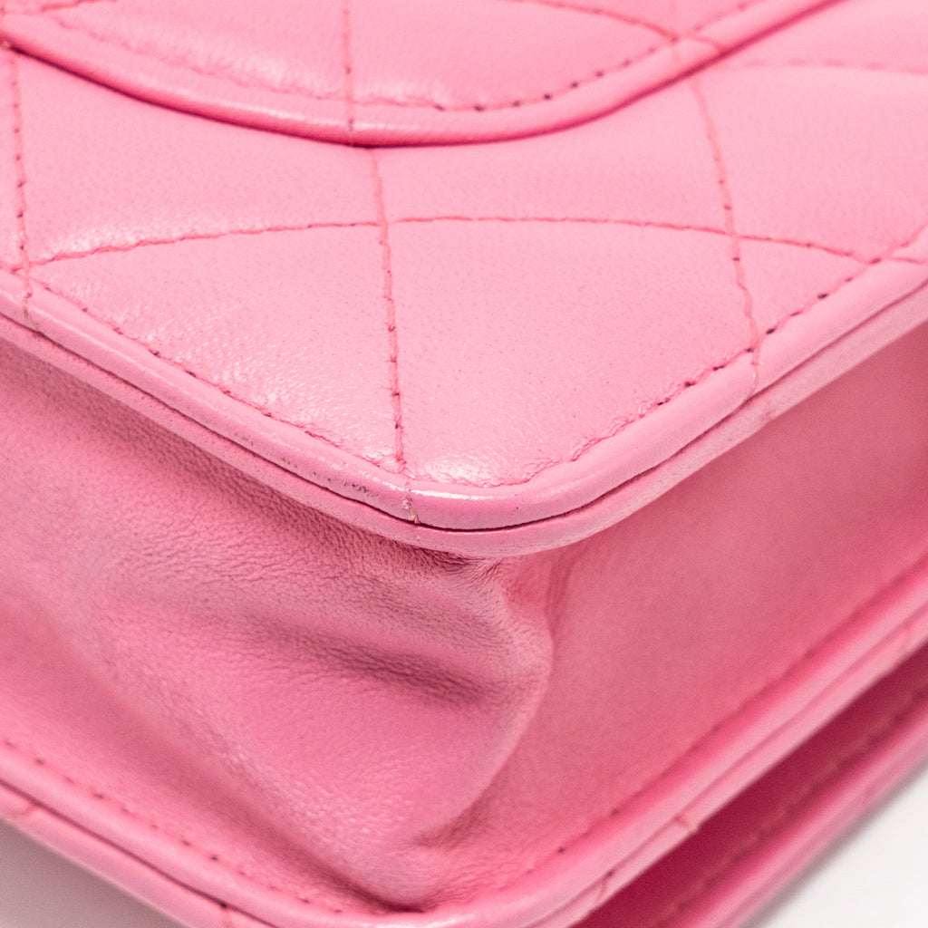 CHANEL CLASSIC WALLET ON CHAIN LAMBSKIN PINK SHW