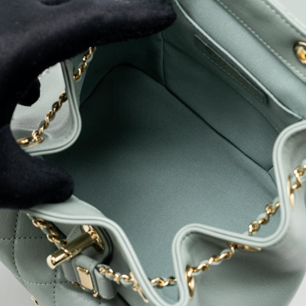 CHANEL 23C MINI DUMA BACKPACK CALFSKIN LIGHT GREY LGHW (MICROCHIP)