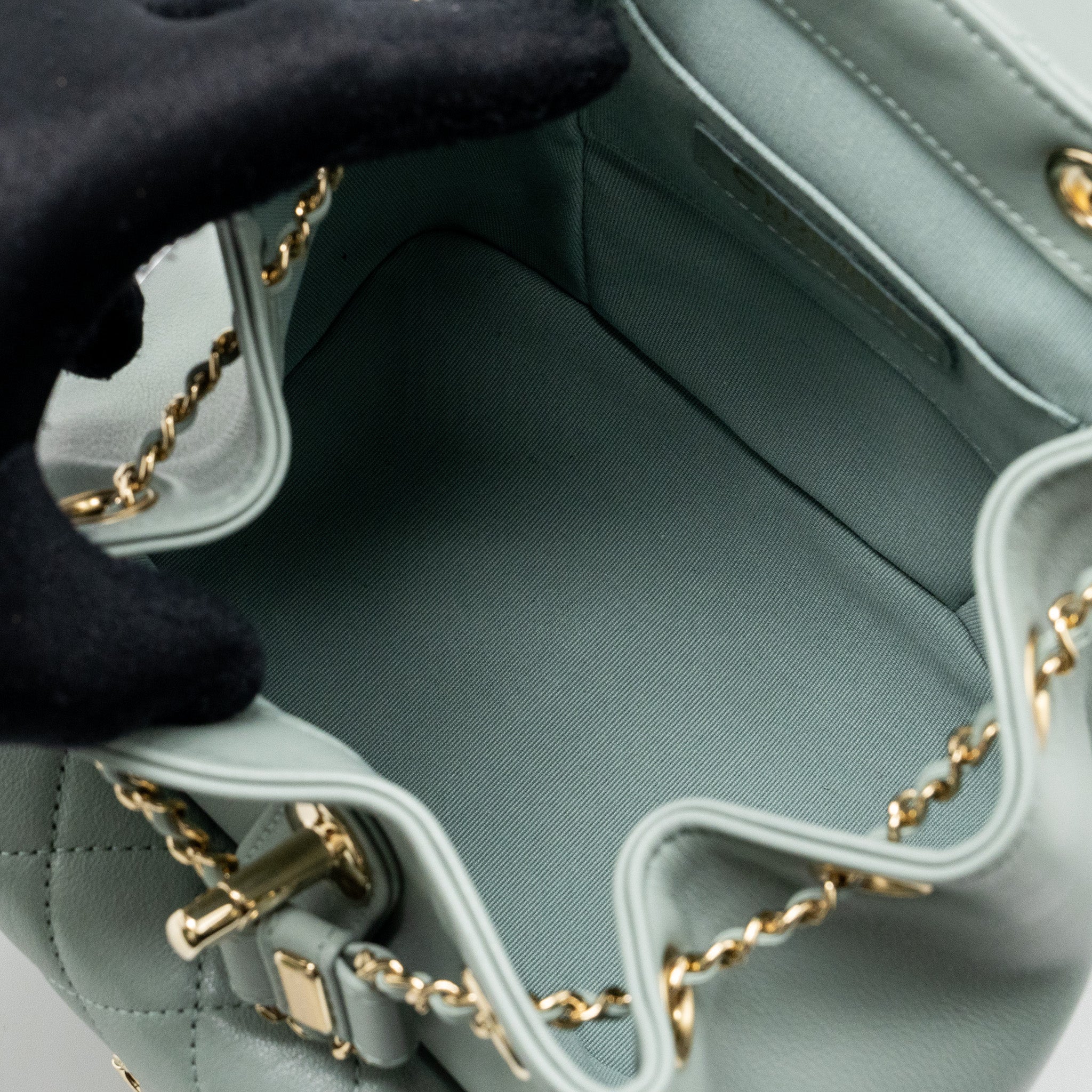 CHANEL 23C MINI DUMA BACKPACK CALFSKIN LIGHT GREY LGHW (MICROCHIP)