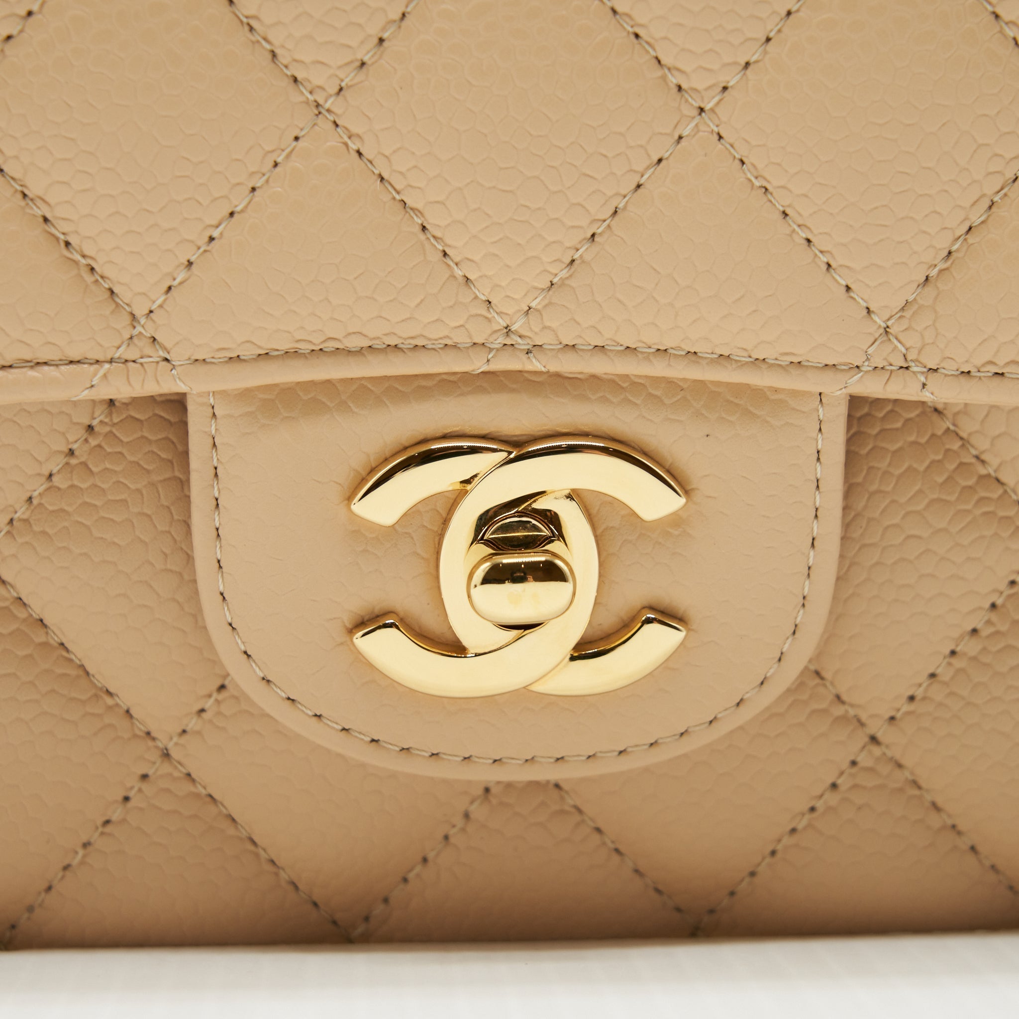 CHANEL CLASSIC DOUBLE FLAP BAG CAVIAR BEIGE GHW