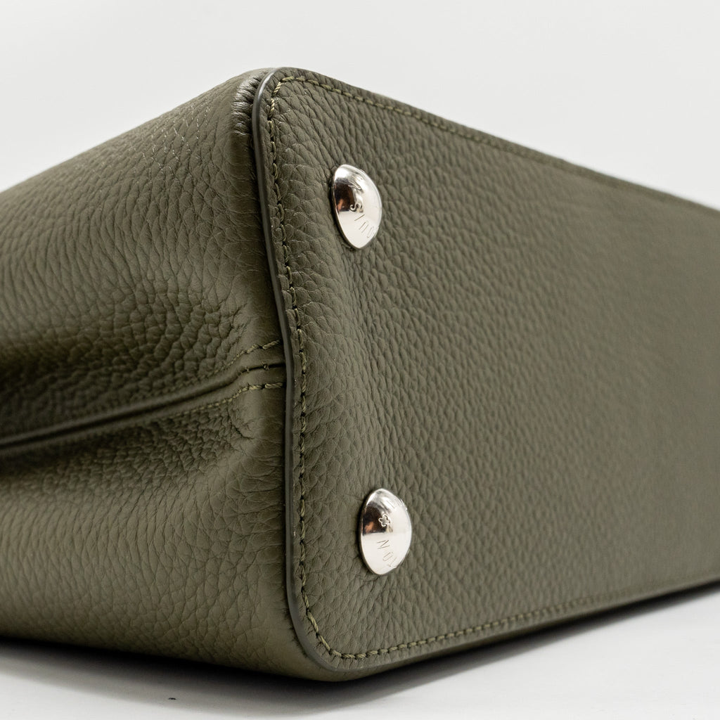 LOUIS VUITTON CAPUCINES MM CALFSKIN / PYTHON HANDLE MULTICOLOR OLIVE GREEEN / NATURAL SHW